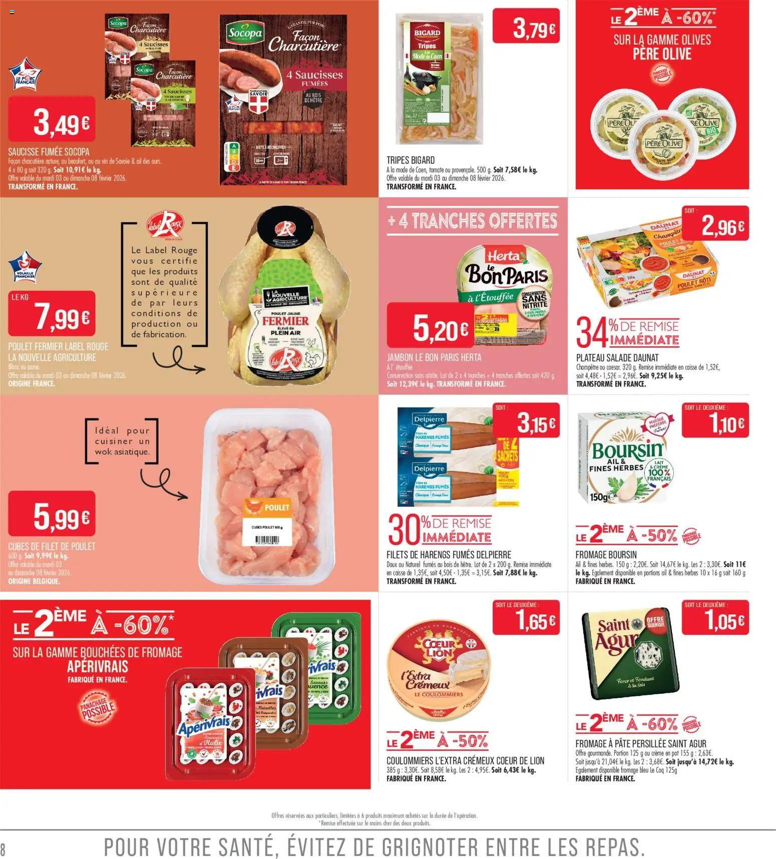 {H1} | Page: 8 | Produits: Saucisse fumée, Lait, Jambon, Vin