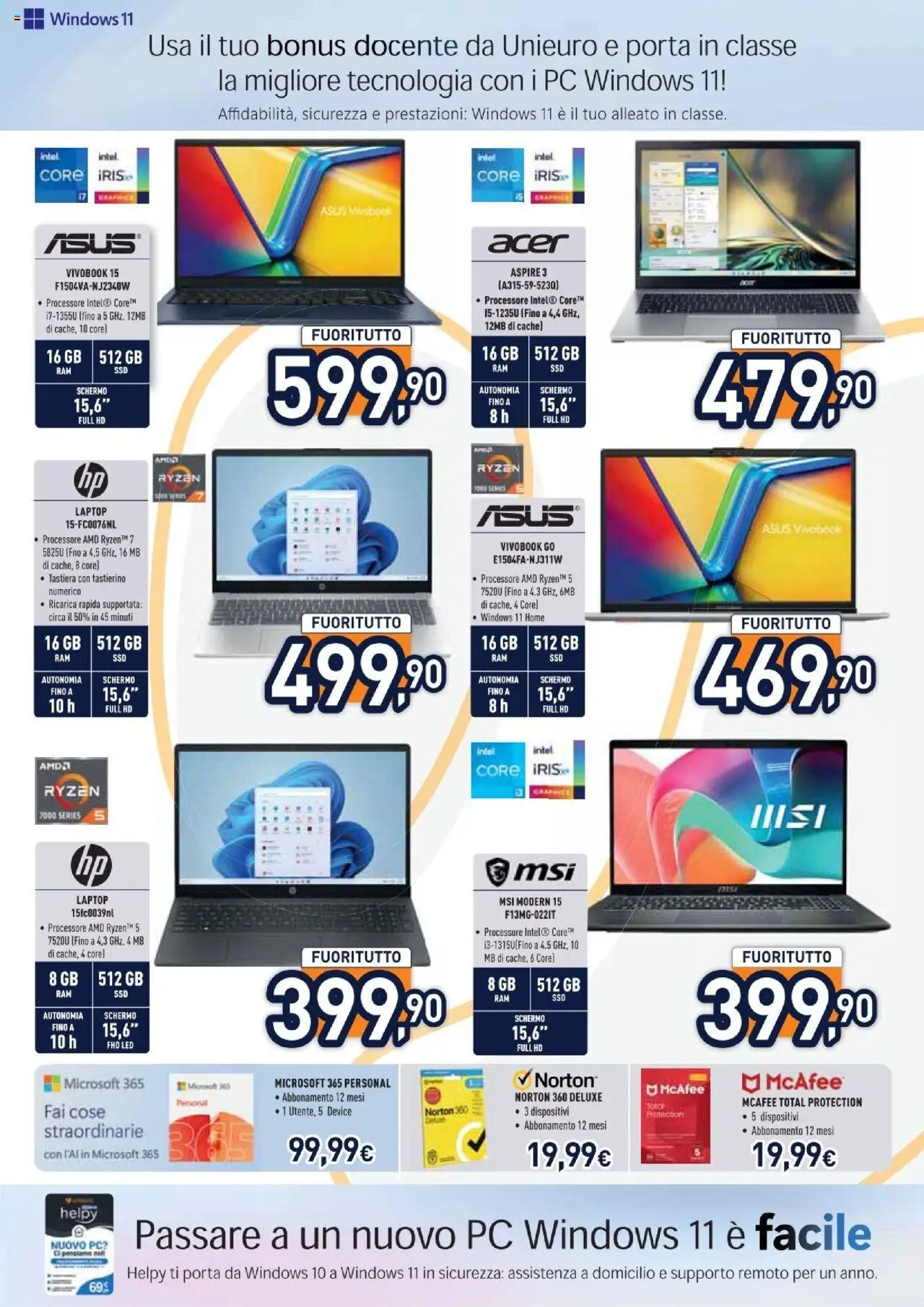 Volantino Unieuro del 01.08.2025 | Pagina: 9 | Prodotti: Schermo, Laptop, PC, Tastiera