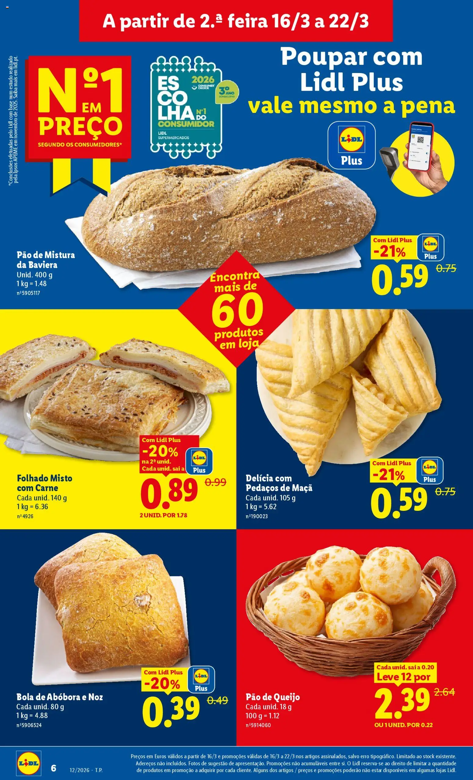Lidl folheto │ válido de 16.03.2026 | Página: 6 | Produtos: Pão de queijo, Maça, Abóbora, Carne