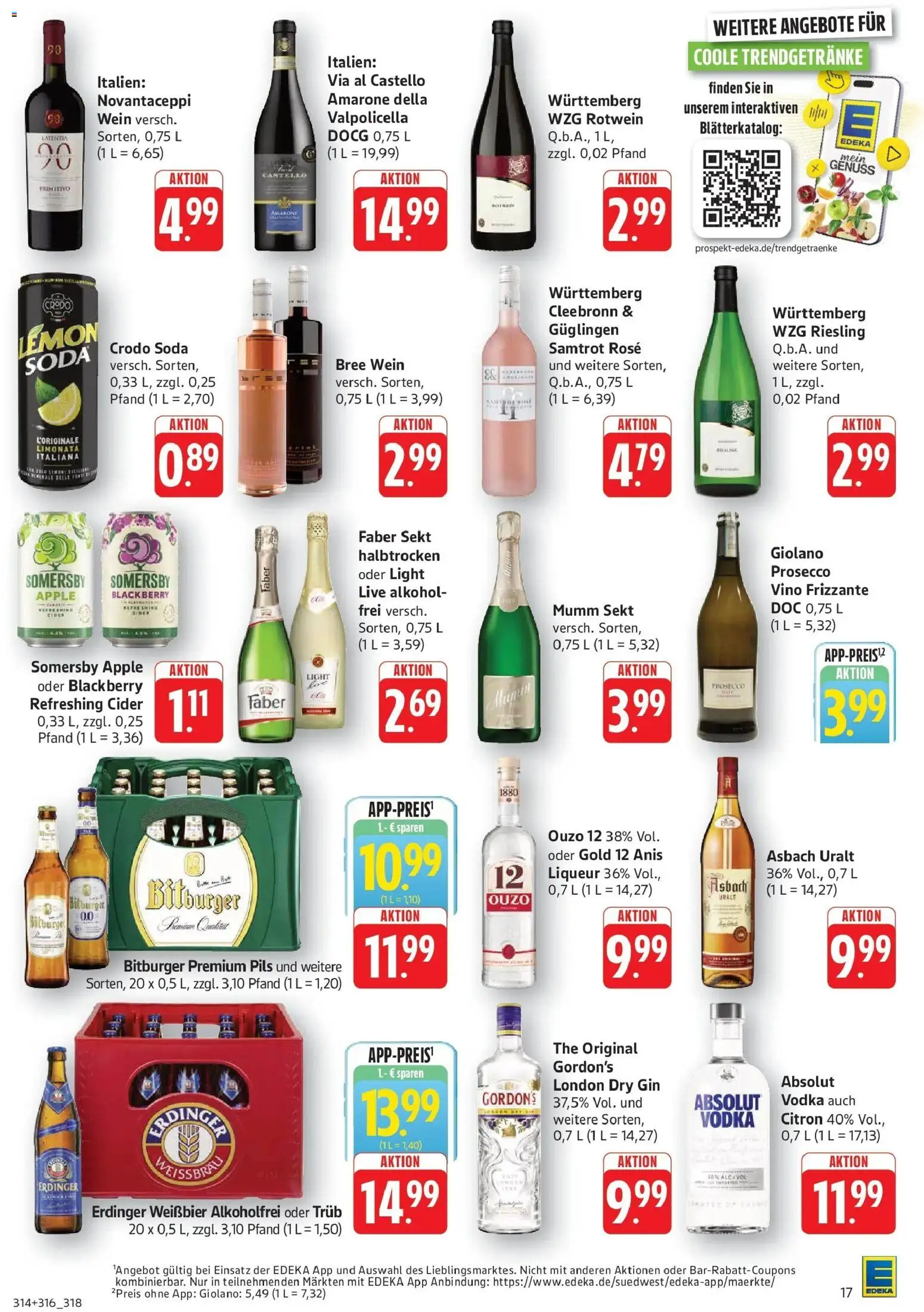 Edeka prospekt Geislingen	 – gültig ab 05.04.2026 | Seite: 17 | Produkte: Ouzo 12, Weißbier, Prosecco, Wein
