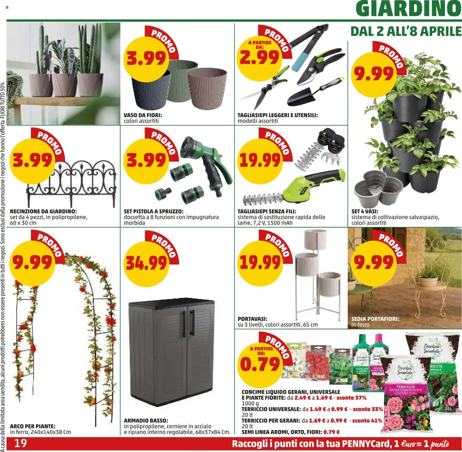 Volantino PENNY del 26.03.2026 | Pagina: 19 | Prodotti: Concime, Tagliasiepi, Gerani, Sedia