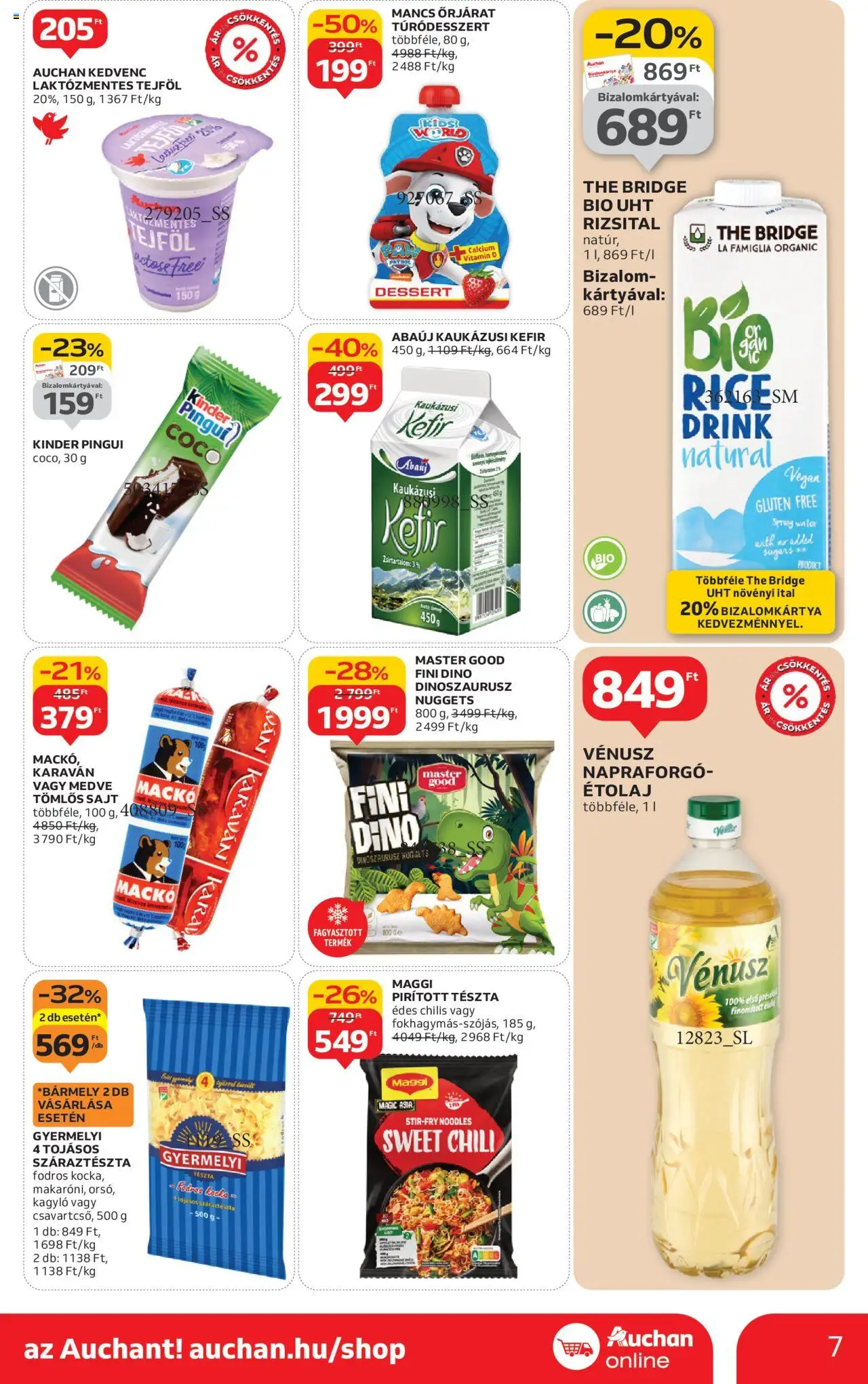 Auchan akciós ujság - amely érvényes a következő dátumtól: 24.10.2025 | Oldal: 7 | Termékek: Tomlos sajt, Kefir, Maggi, Vegán