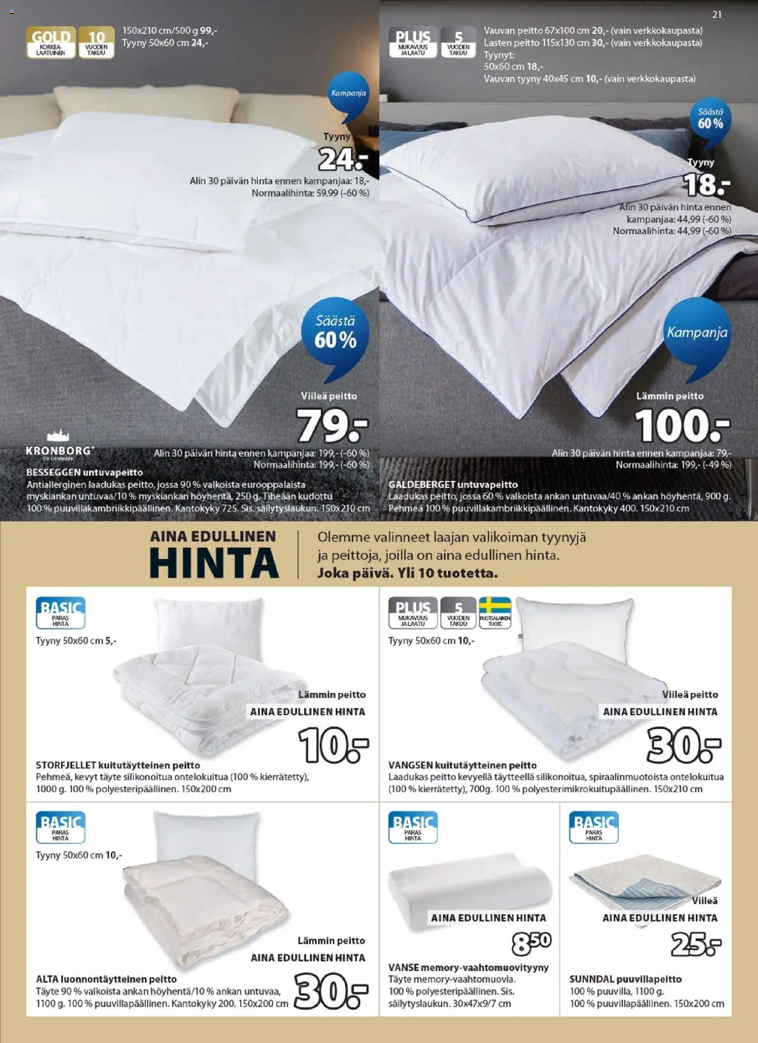 JYSK tarjoukset – voimassa 23.04.2026 alkaen | Sivu: 21 | Tuotteet: Tyynyt, Tyyny, Peitto