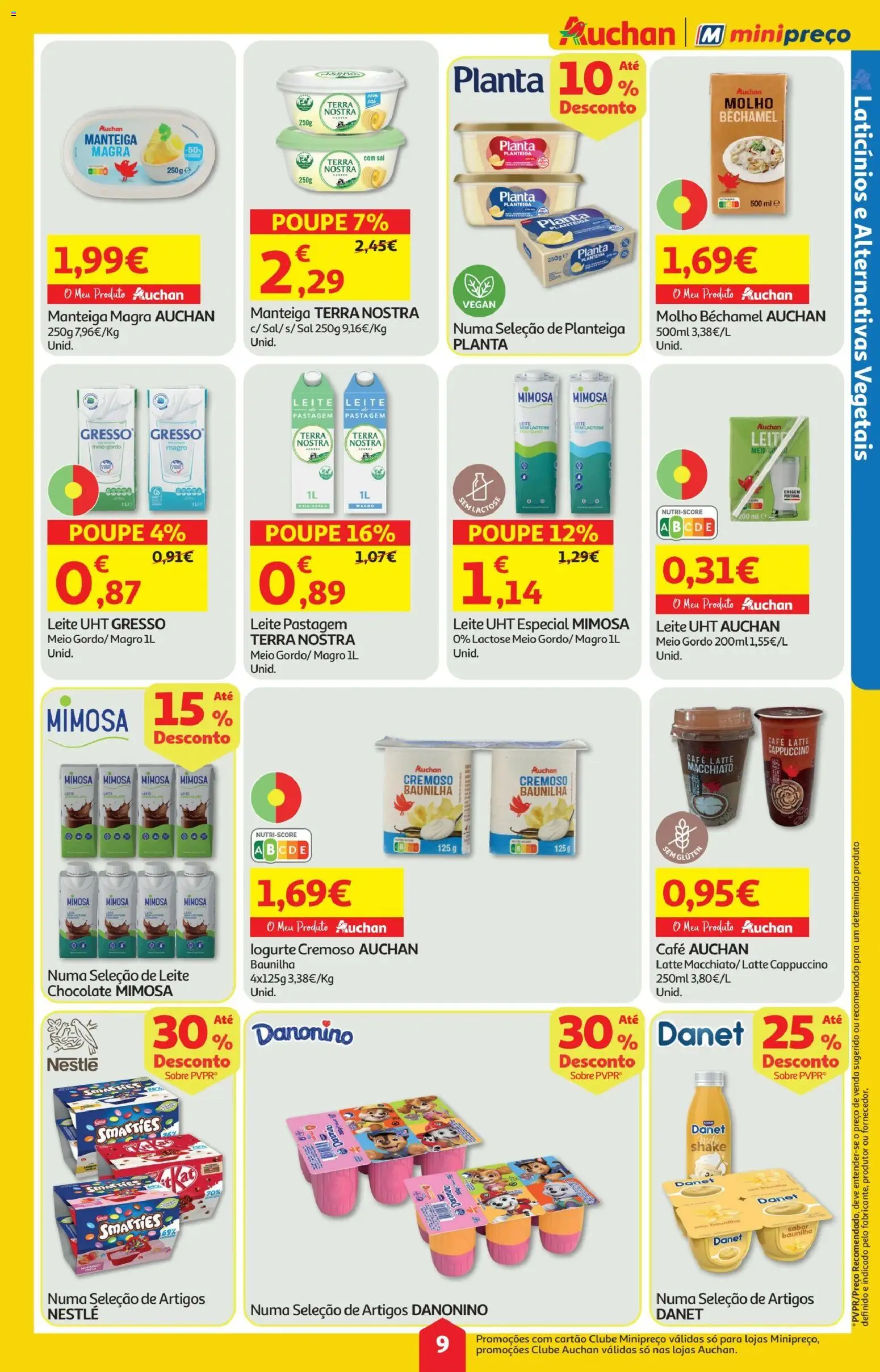 Minipreço folheto │ válido de 05.03.2026 | Página: 9 | Produtos: Leite, Manteiga, Café, Chocolate