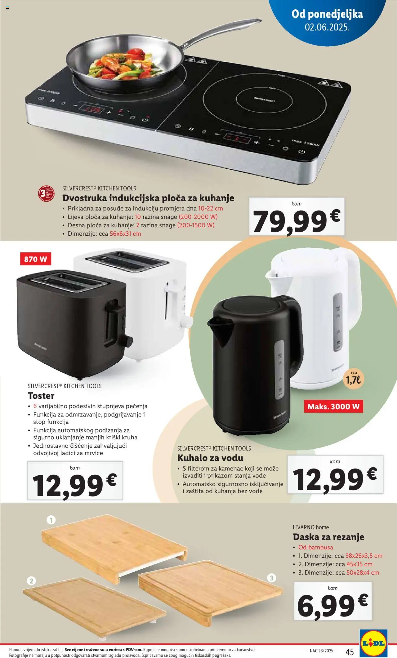 Lidl katalog | vrijedi od 02.06.2025 | Stranica: 45 | Proizvodi: Kuhalo za vodu, Toster, Indukcijska ploča, Daska za rezanje