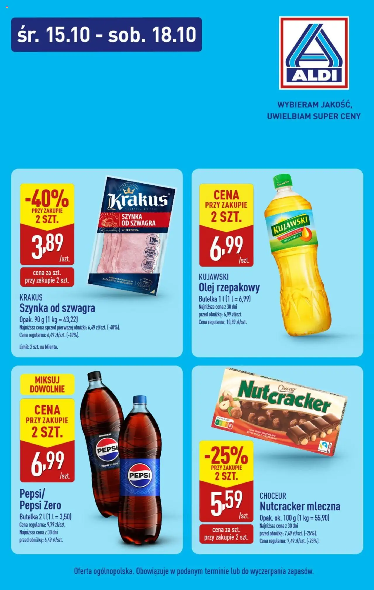 Aldi Gazetka - Od środy od 15.10.2025 | Strona: 3 | Produkty: Olej rzepakowy, Pepsi, Szynka, Olej