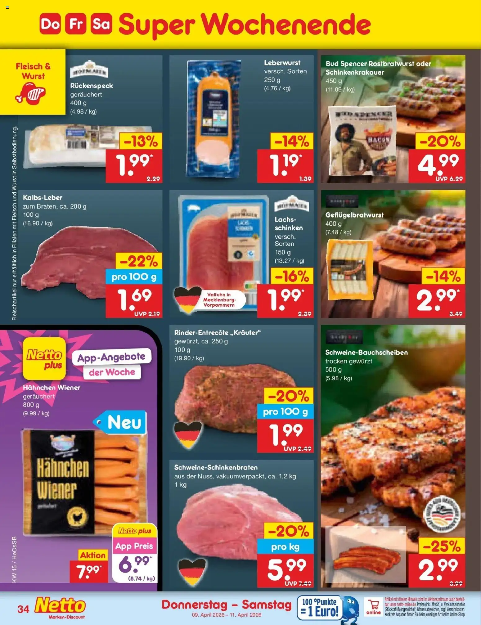 Netto Marken-Discount Prospekt Kröpelin	 – gültig ab 05.04.2026 | Seite: 42 | Produkte: Kalbsleber, Lachs, Wurst, Fleisch