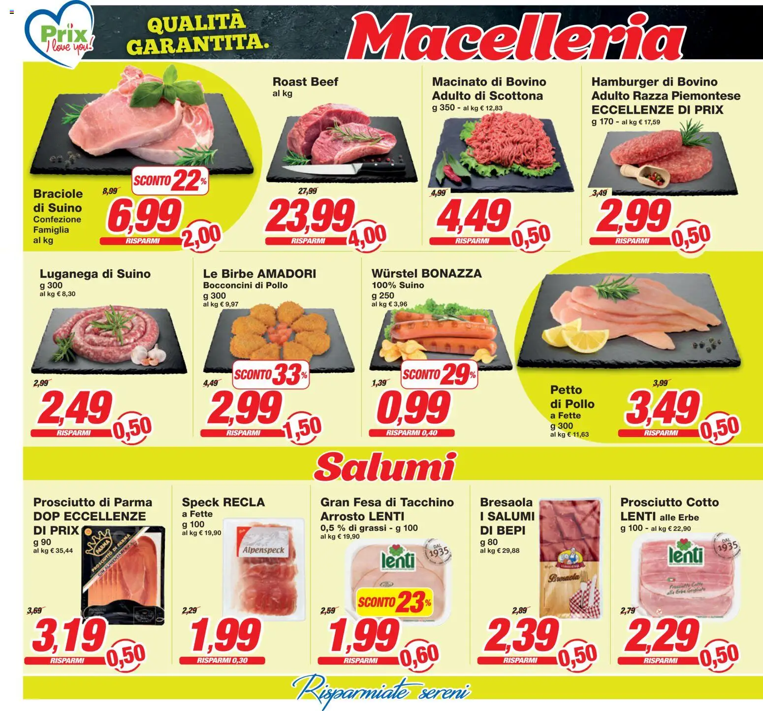 Volantino Prix del 06.03.2026 | Pagina: 16 | Prodotti: Arrosto, Prosciutto di Parma, Prosciutto, Hamburger