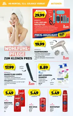 Aldi aktionen ab 09.04.2026 gültig | Seite: 24 | Produkte: Haartrockner, Duschgel, Deo Stick, Apple