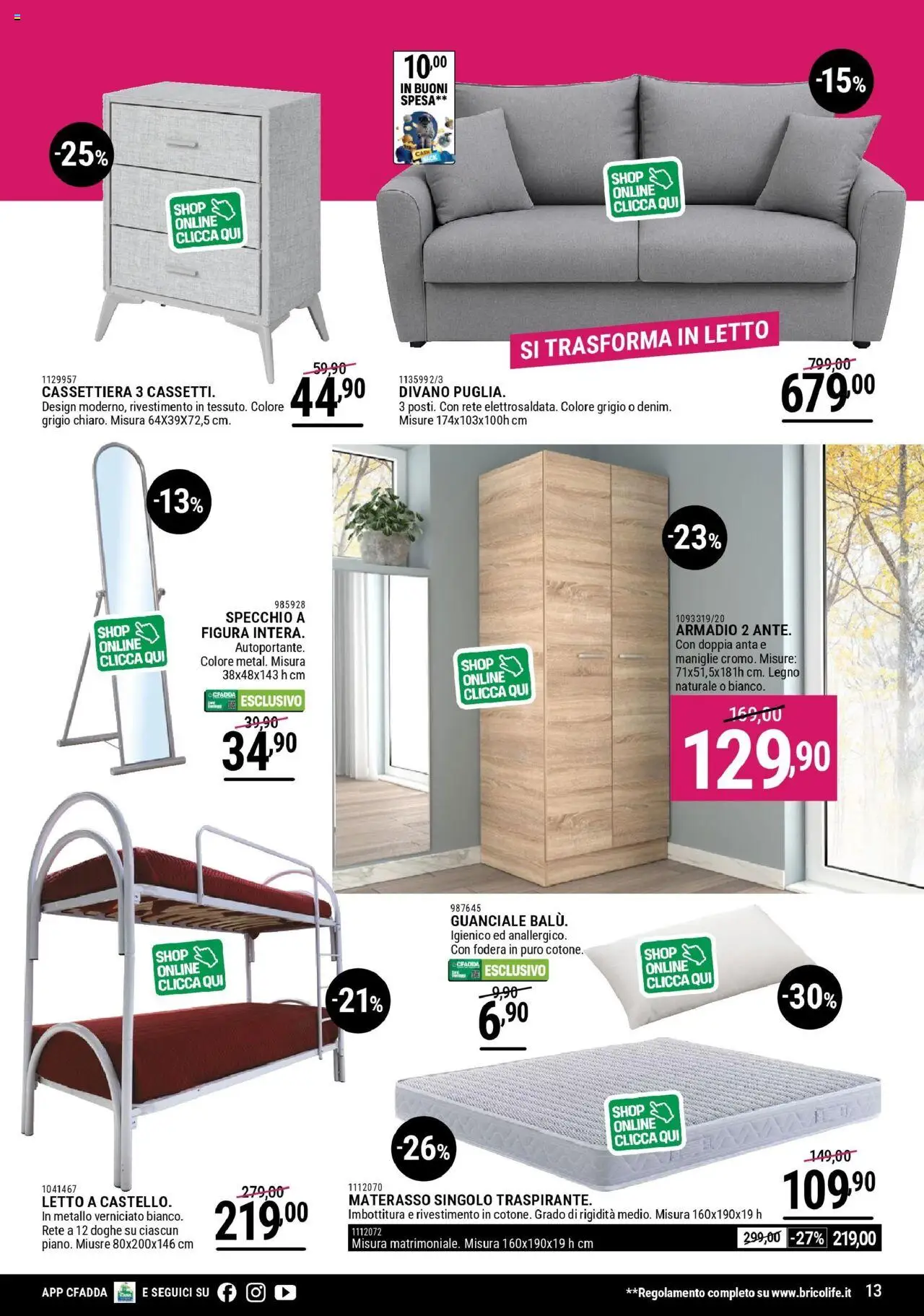 Volantino CFadda del 30.07.2025 | Pagina: 13 | Prodotti: Letto, Materasso, Cassettiera, Specchio