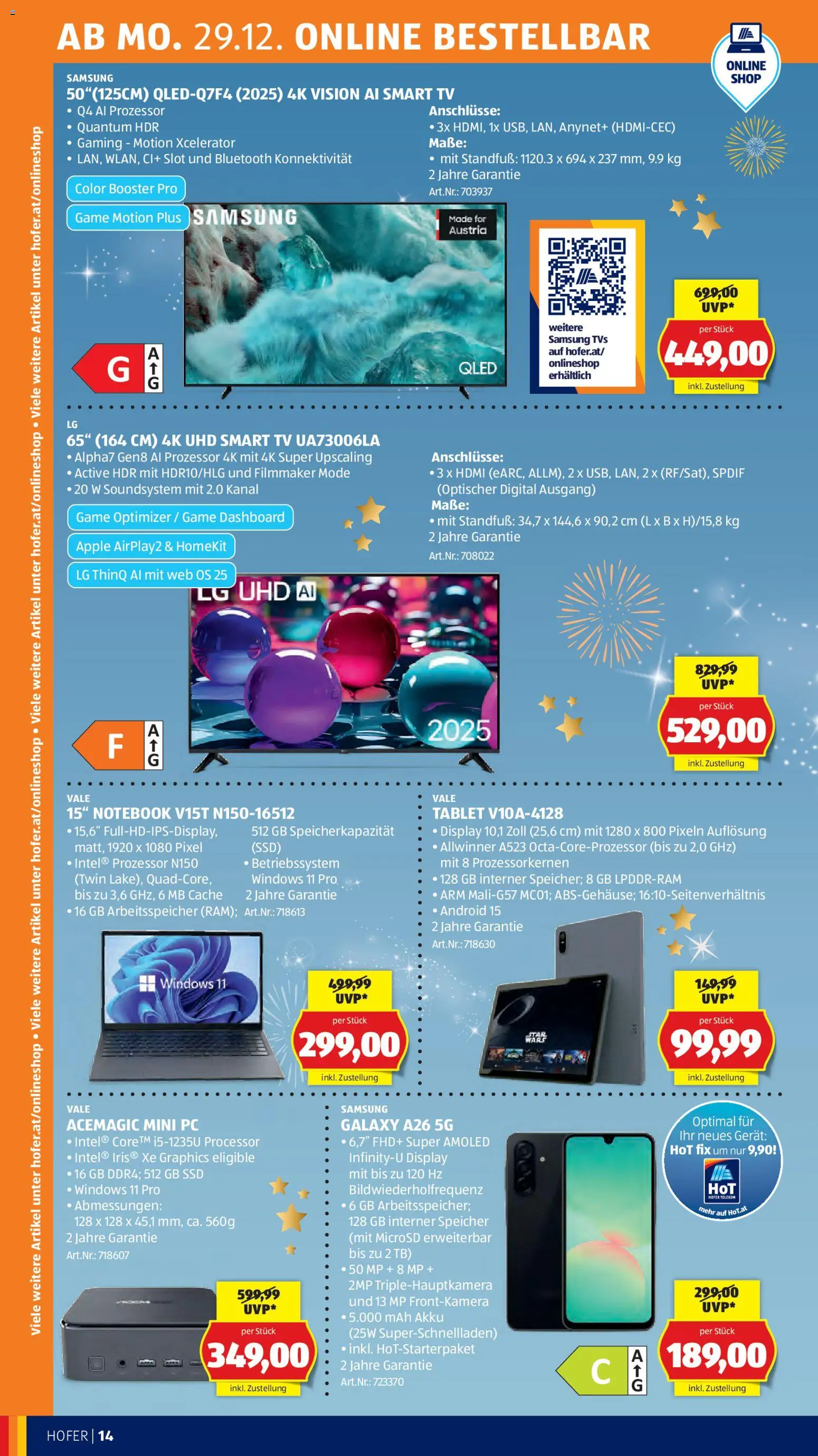 Hofer AT akciós ujság - amely érvényes a következő dátumtól: 27.12.2025 | Oldal: 18 | Termékek: SSD, Tablet, PC, Smart tv