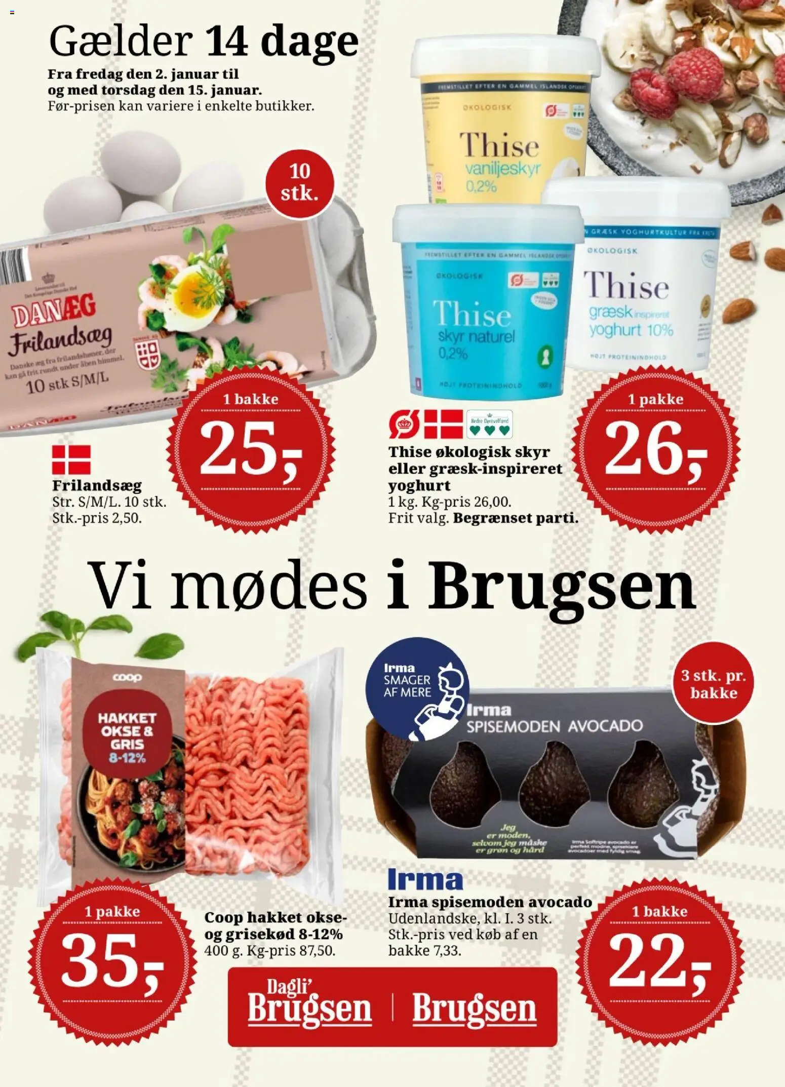 Dagli'Brugsen tilbudsavis – gyldig fra 02.01.2026 | Side: 1 | Produkter: Yoghurt, Æg, Skyr, Avocado