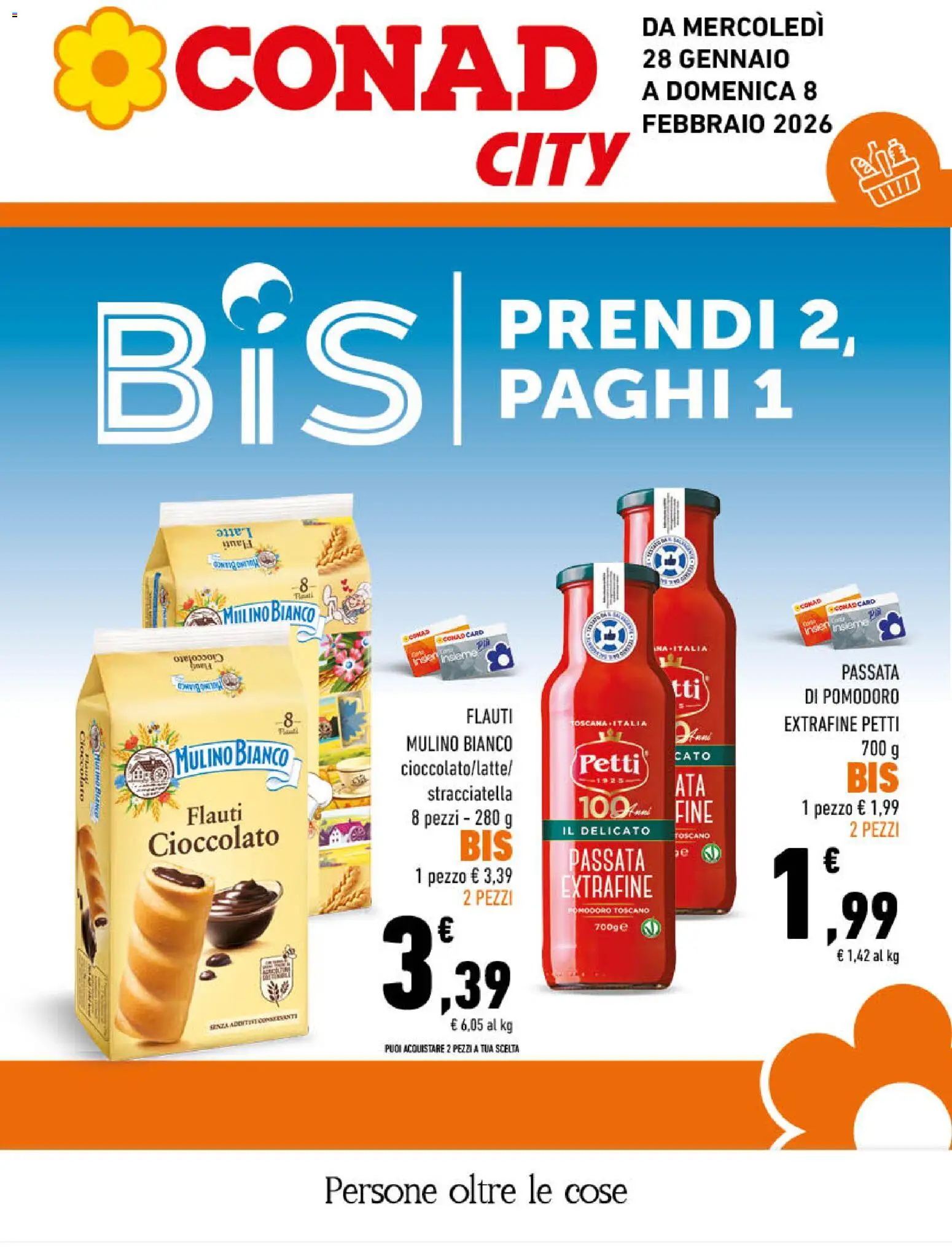 Volantino Conad del 28.01.2026 | Pagina: 1 | Prodotti: Cioccolato, Latte, Passata di pomodoro, Stracciatella