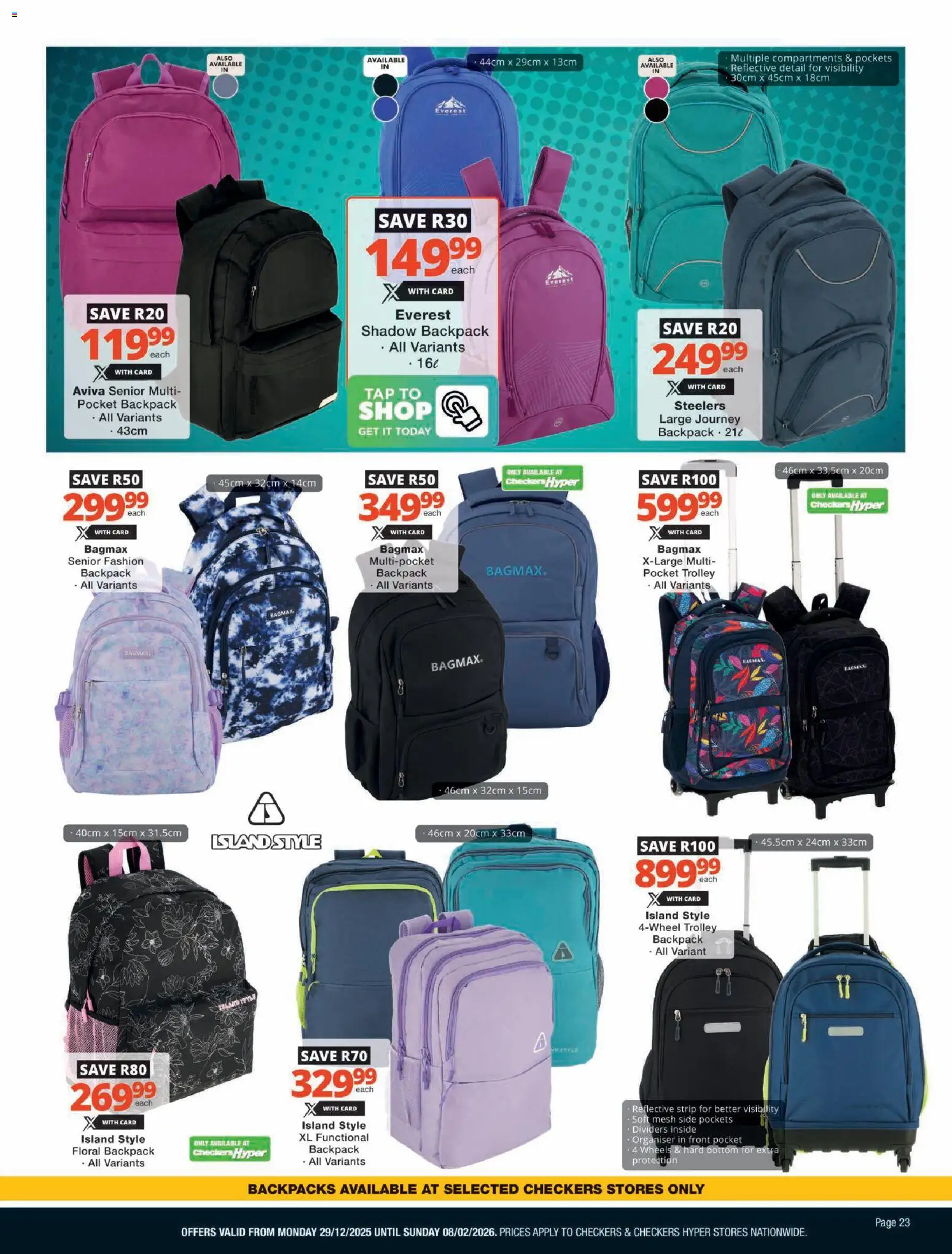 New Checkers catalogue – valid from 29.12.2025 | Page: 23 | Products: Backpack, Tap
