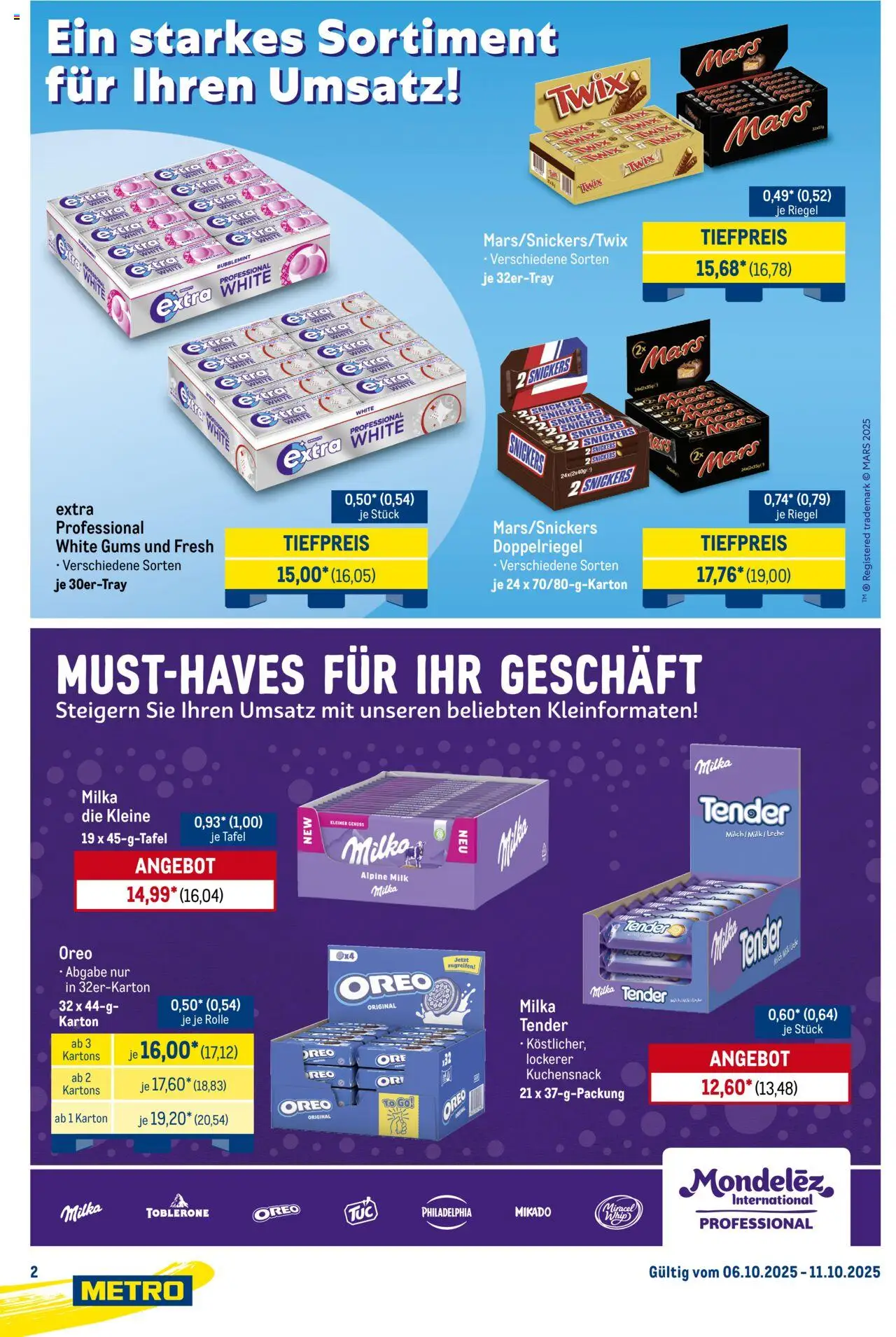 Metro Starke Marken – gültig ab 06.10.2025 | Seite: 2 | Produkte: Milch, Philadelphia, Mars, Twix