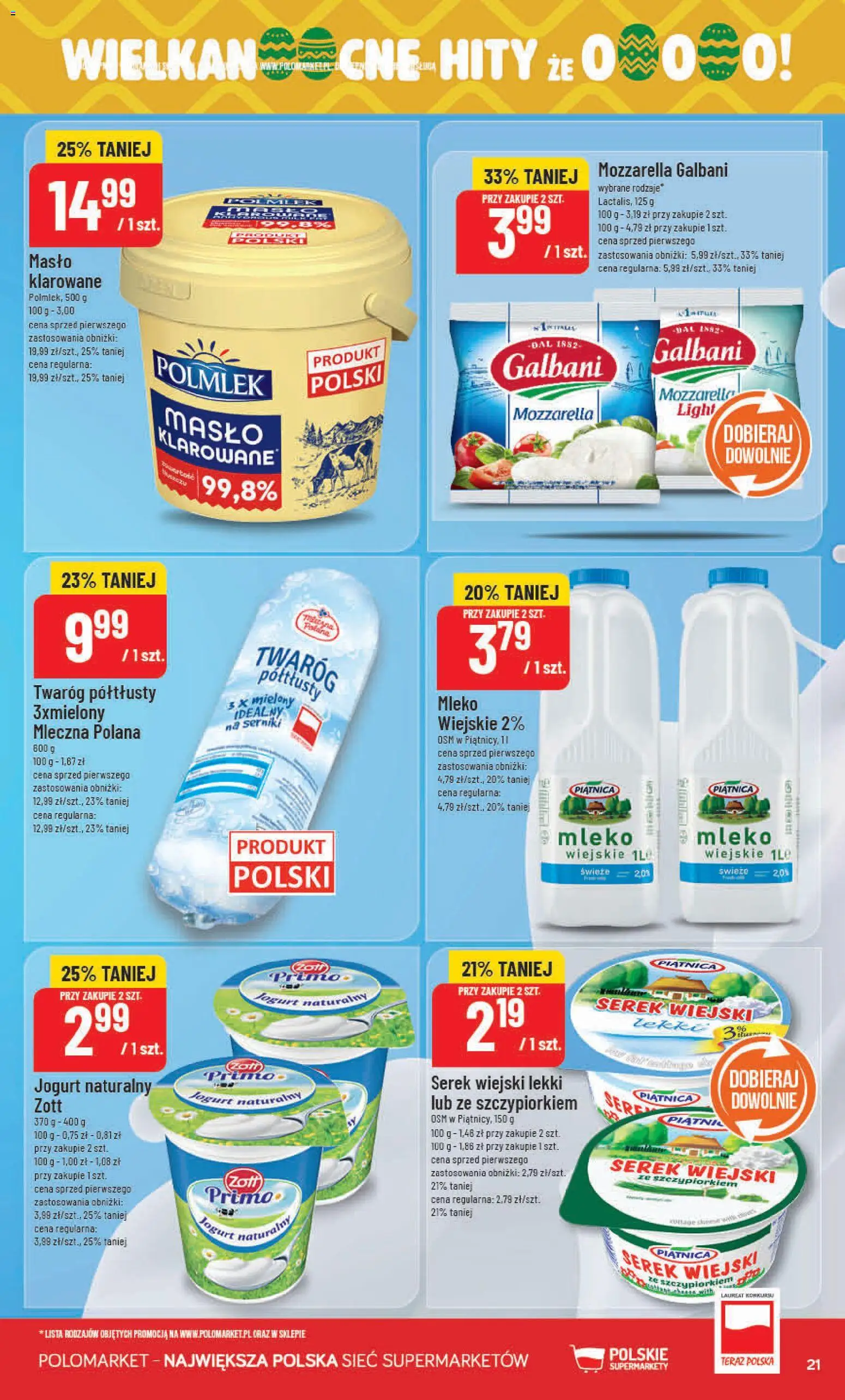 POLOmarket gazetka od 11.03.2026 | Strona: 21 | Produkty: Jogurt naturalny, Jogurt, Mozzarella, Twaróg