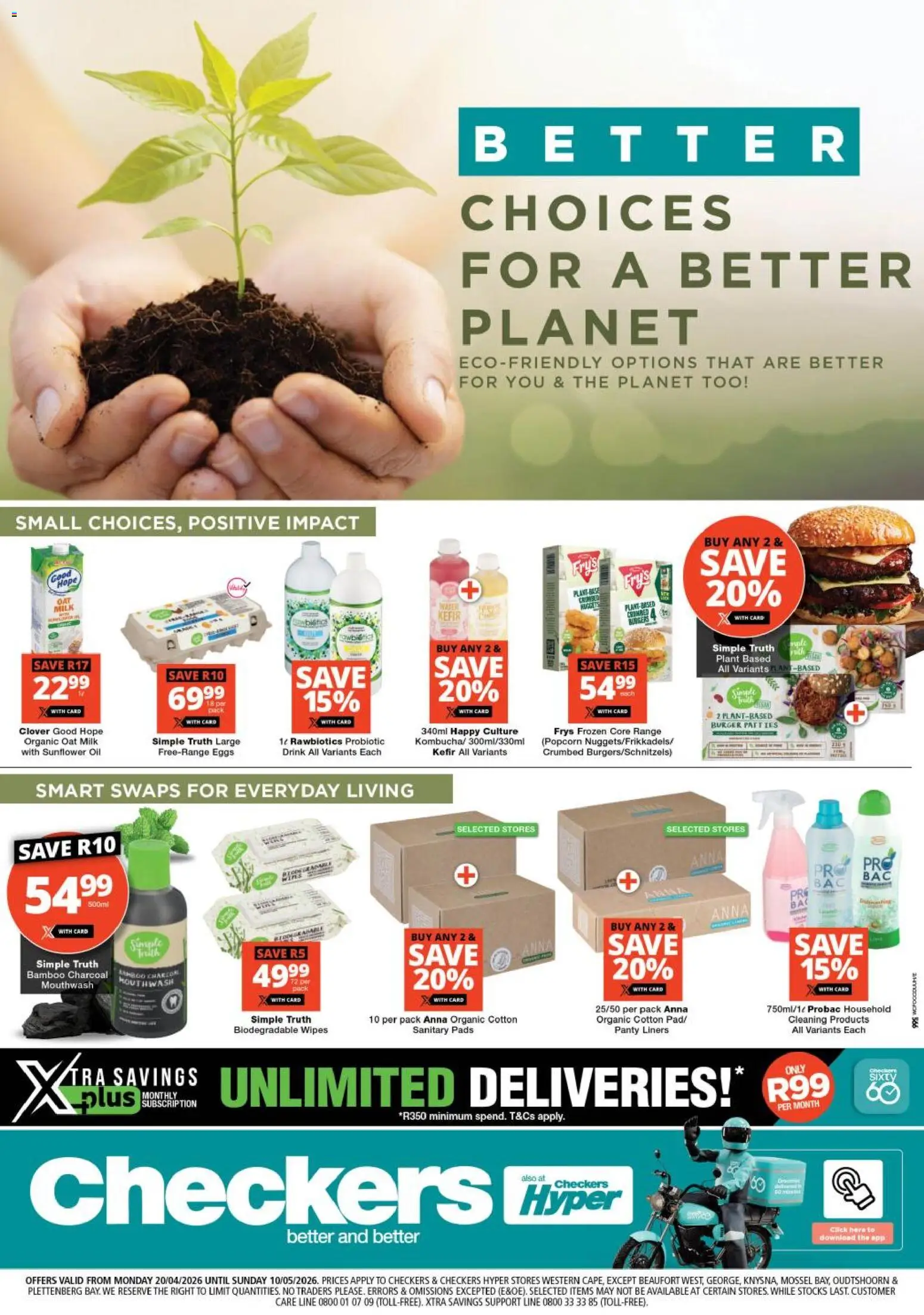 New Checkers catalogue – valid from 20.04.2026 | Page: 1 | Products: Milk, Eggs, Oil, Panty liners