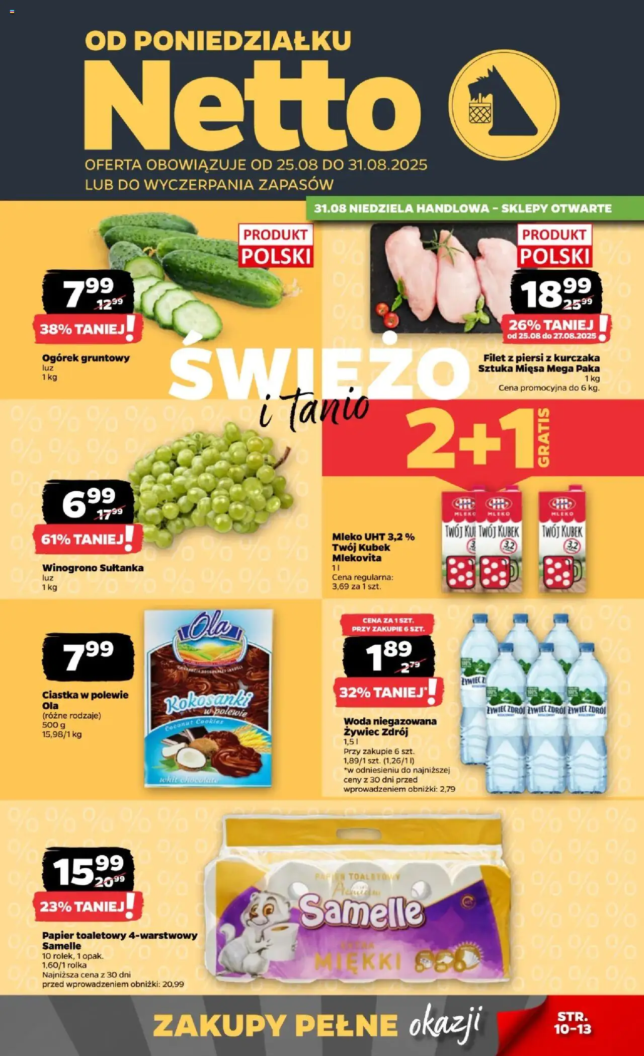 Netto gazetka - Spożywcza od 25.08.2025 | Strona: 1 | Produkty: Winogrono, Papier toaletowy, Mleko, Ciastka