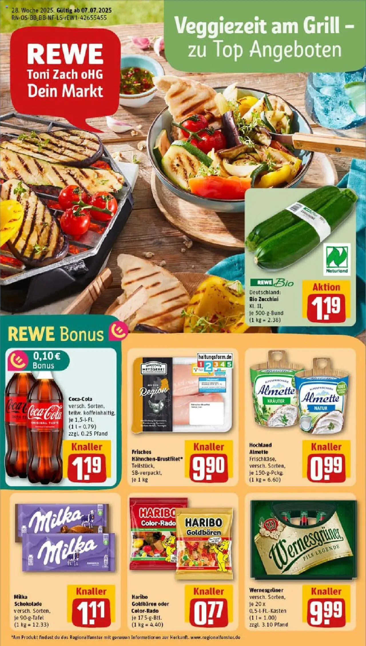 Rewe prospekt Potsdam / Zentrum Ost	 - gültig ab dem 06.07.2025 | Seite: 1 | Produkte: Grill, Schokolade, Milka schokolade, Wernesgruner