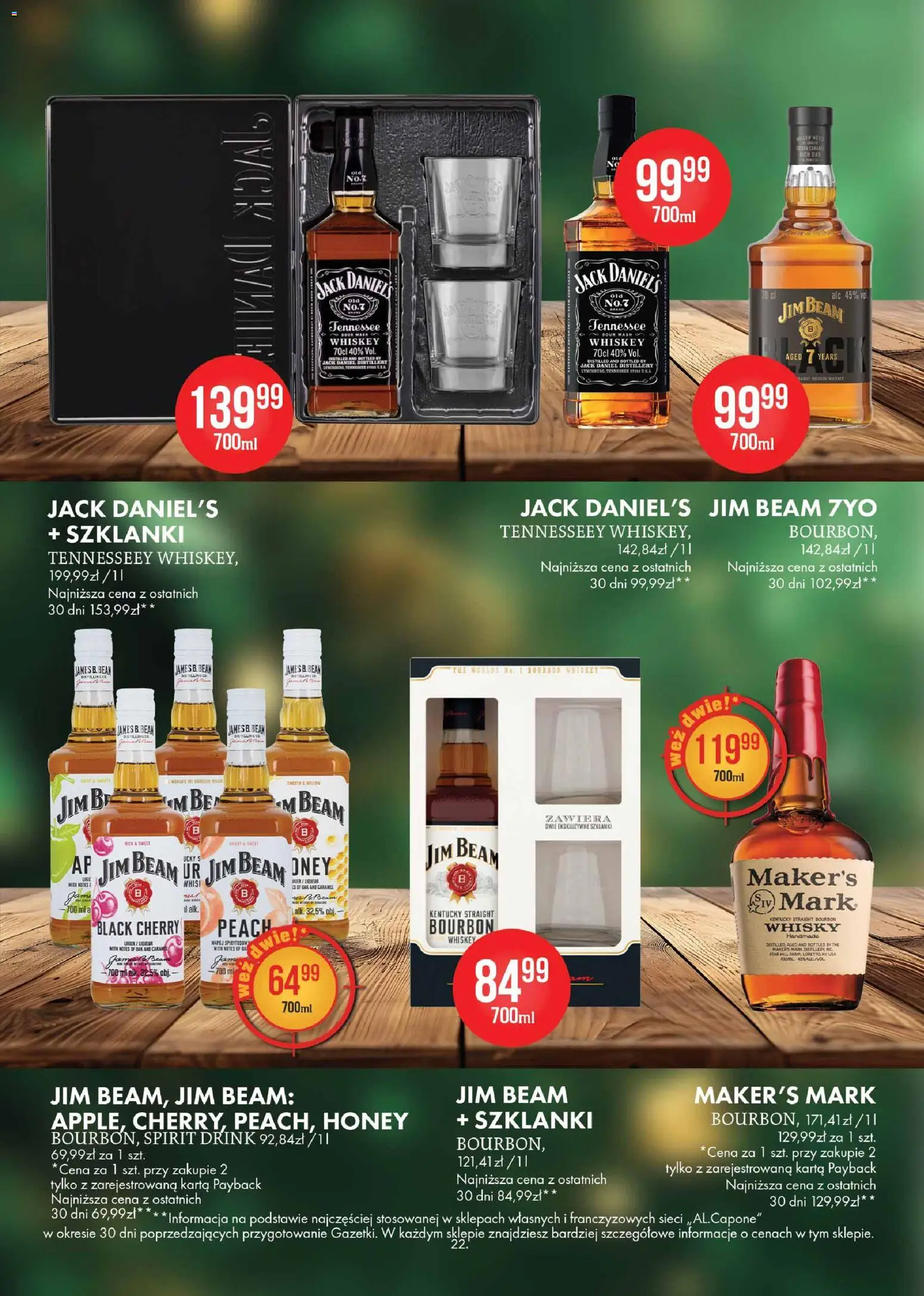 Al.Capone Gazetka od 13.11.2025 | Strona: 22 | Produkty: Bourbon, Jim Beam, Jack Daniel's, Whisky