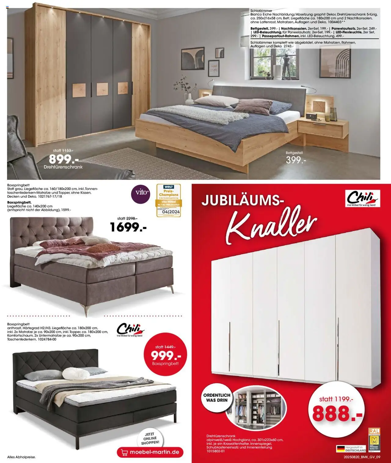 Möbel Martin Prospekt 	 - gültig ab dem 20.08.2025 | Seite: 9 | Produkte: Matratze, Drehtürenschrank, Boxspringbett, Chili