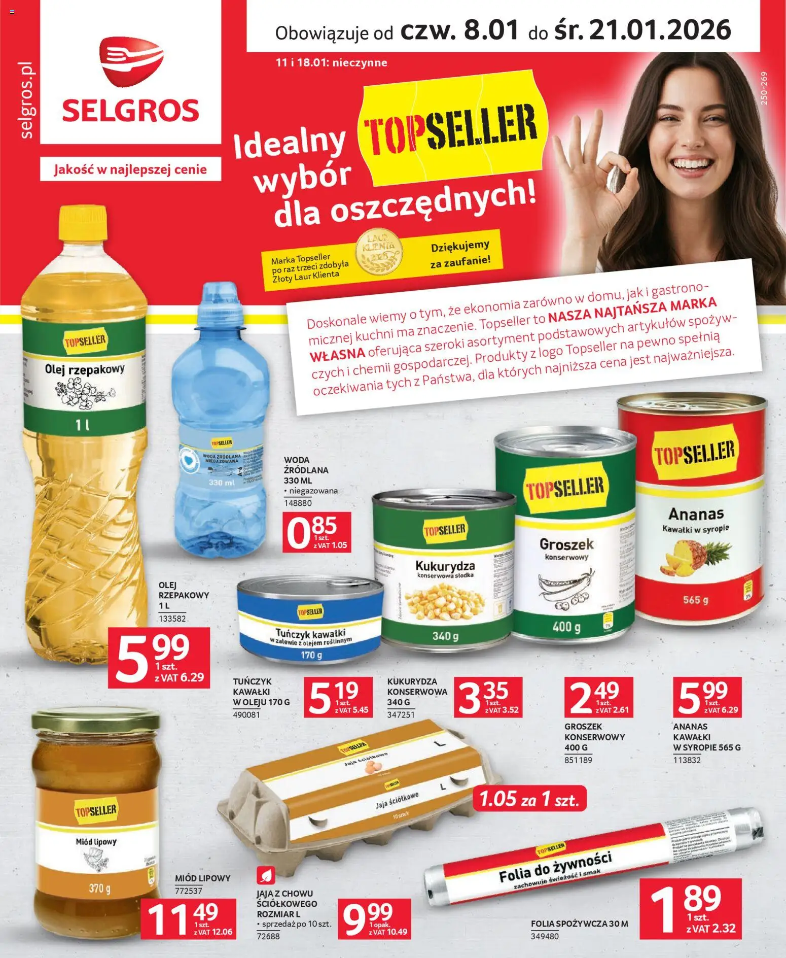 Selgros cash&carry Gazetka - Topseller od 08.01.2026 | Strona: 1 | Produkty: Folia spożywcza, Kukurydza, Tuńczyk, Woda