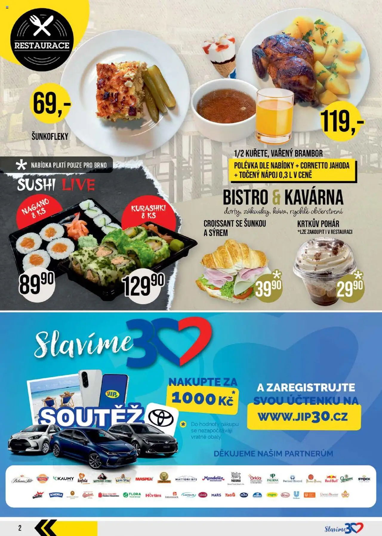 Jip leták - Brno, Ostrava, Praha od 04.06.2025 | Strana: 2 | Produkty: Kofola, Croissant, Red Bull, Sushi set