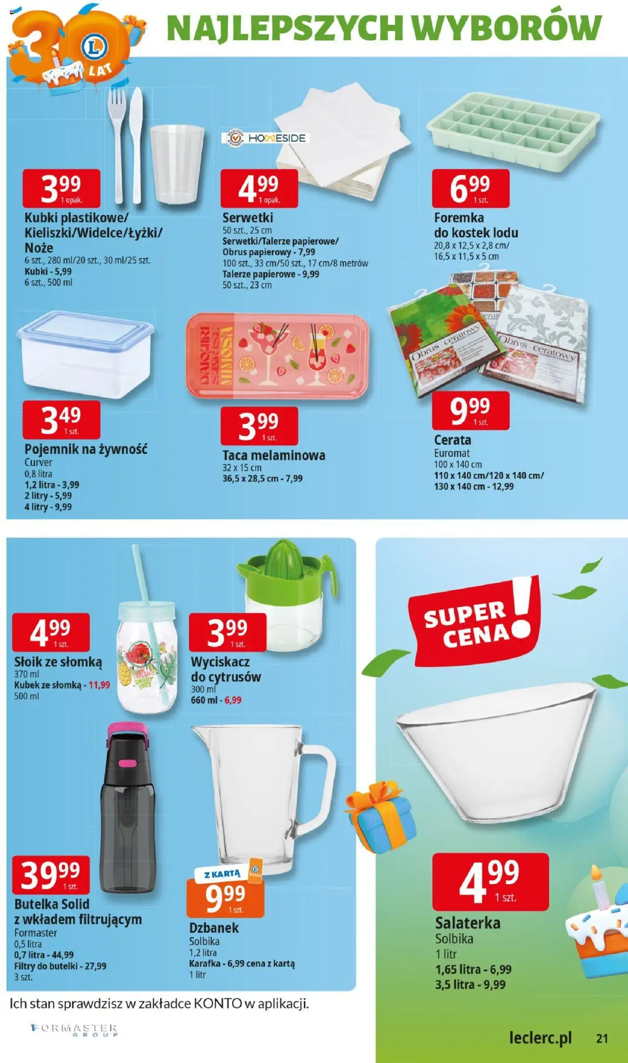 E.Leclerc Gazetka - Elbląg 30 lat od 27.05.2025 | Strona: 21 | Produkty: Karta, Dzbanek, Talerze