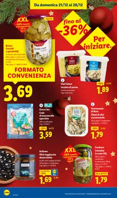 Anteprima del volantino Freshona Cetriolini in aceto XXL, 360 g (sgocc.) confezione Formato base 300 g (sgocc.) a 1.79 € 1 kg (sgocc.) = 5.97 €/4.97 € valido a partire dal 21.12.2025 | Pagina: 8