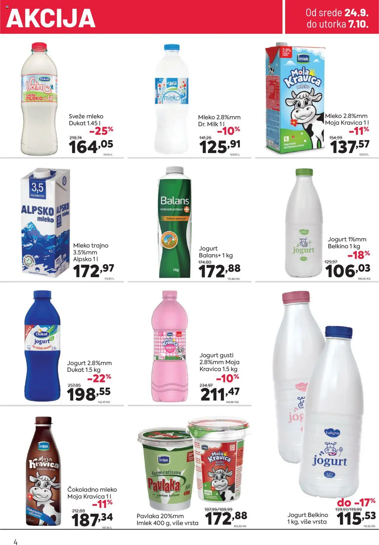 PerSu katalog - važi od 24.09.2025 | Strana: 4 | Proizvode: Čokoladno mleko, Sveže mleko, Moja kravica, Mleko