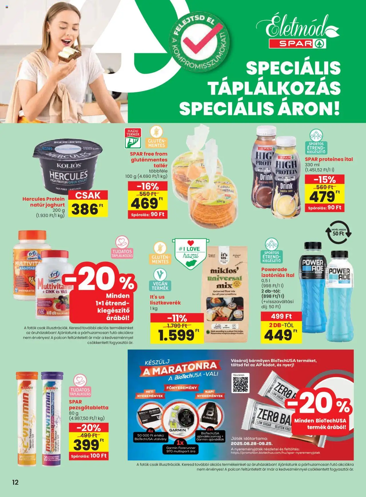 Spar akciós ujság - amely érvényes a következő dátumtól: 28.08.2025 | Oldal: 12 | Termékek: Protein, Pezsgőtabletta, Multivitamin, Vegán