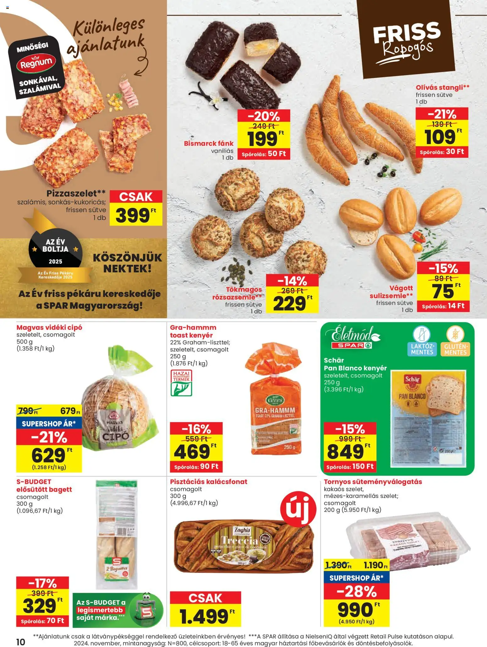Spar akciós ujság - amely érvényes a következő dátumtól: 13.11.2025 | Oldal: 10 | Termékek: Fánk, Bagett, Stangli, Toast kenyér