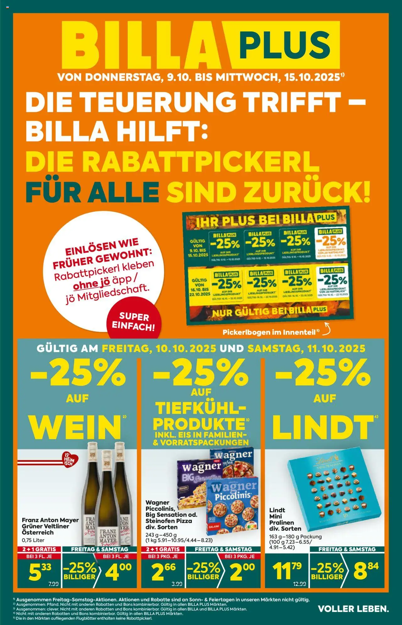 Billa Plus Flugblatt - Steiermark gültig ab 09.10.2025 | Seite: 1 | Produkte: Eis, Salami, Pizza, Wein