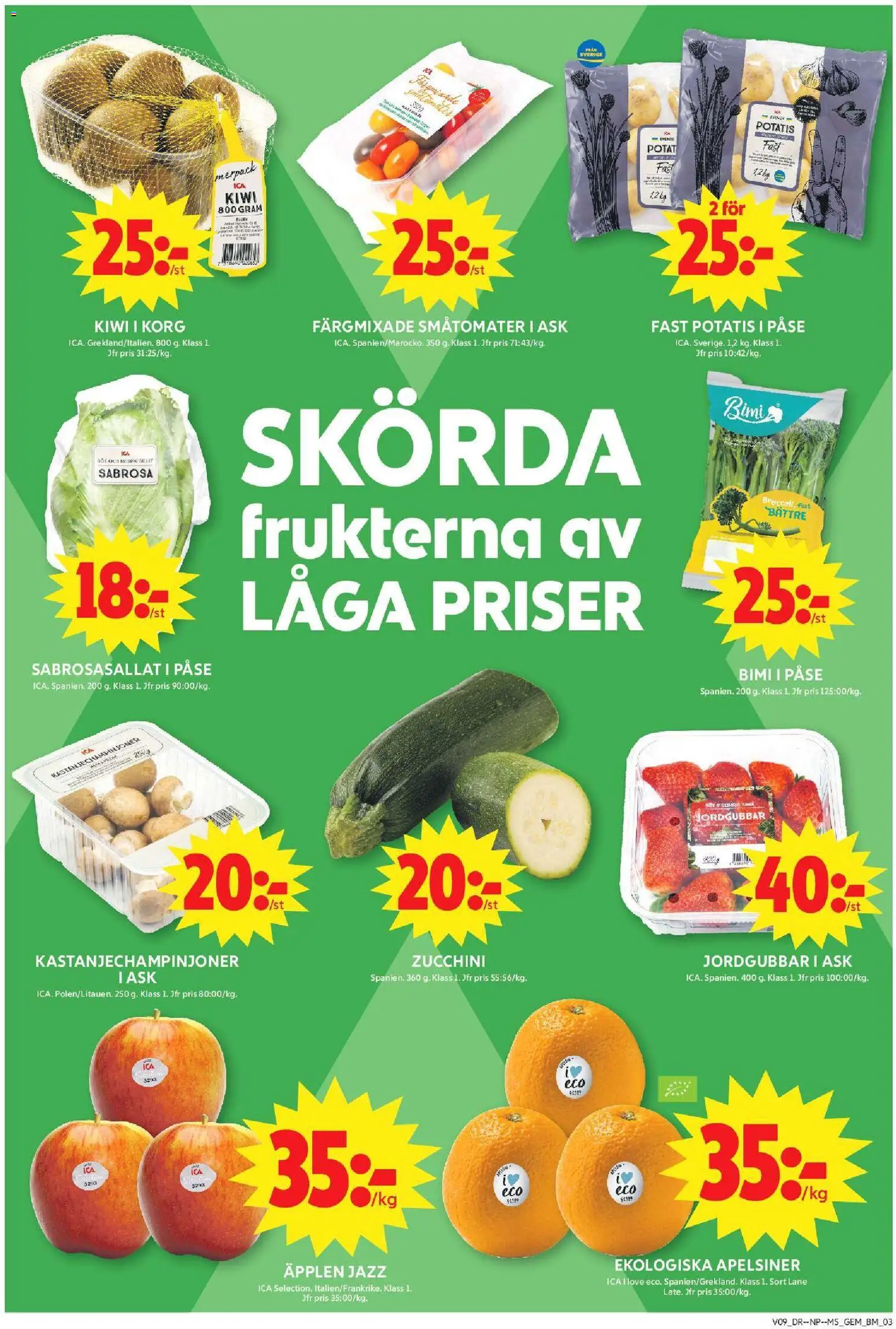 ICA Maxi reklamblad aktuell från 23.02.2026 | Sida: 3 | Produkter: Äpplen, Jordgubbar, Kiwi, Broccoli