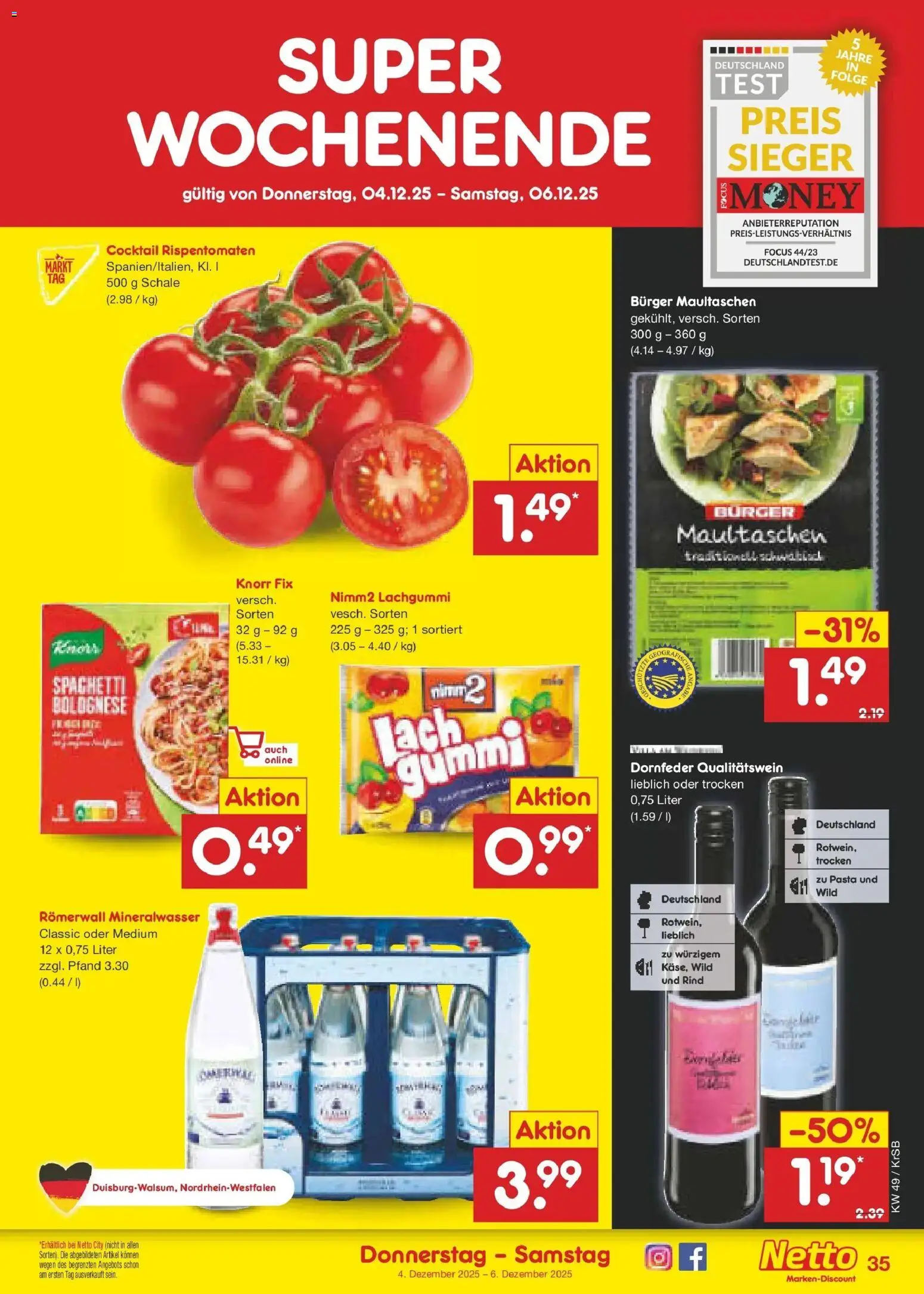 Netto Marken-Discount prospekt Jüchen	 – gültig ab 01.12.2025 | Seite: 37 | Produkte: Knorr fix, Knorr, Mineralwasser, Pasta