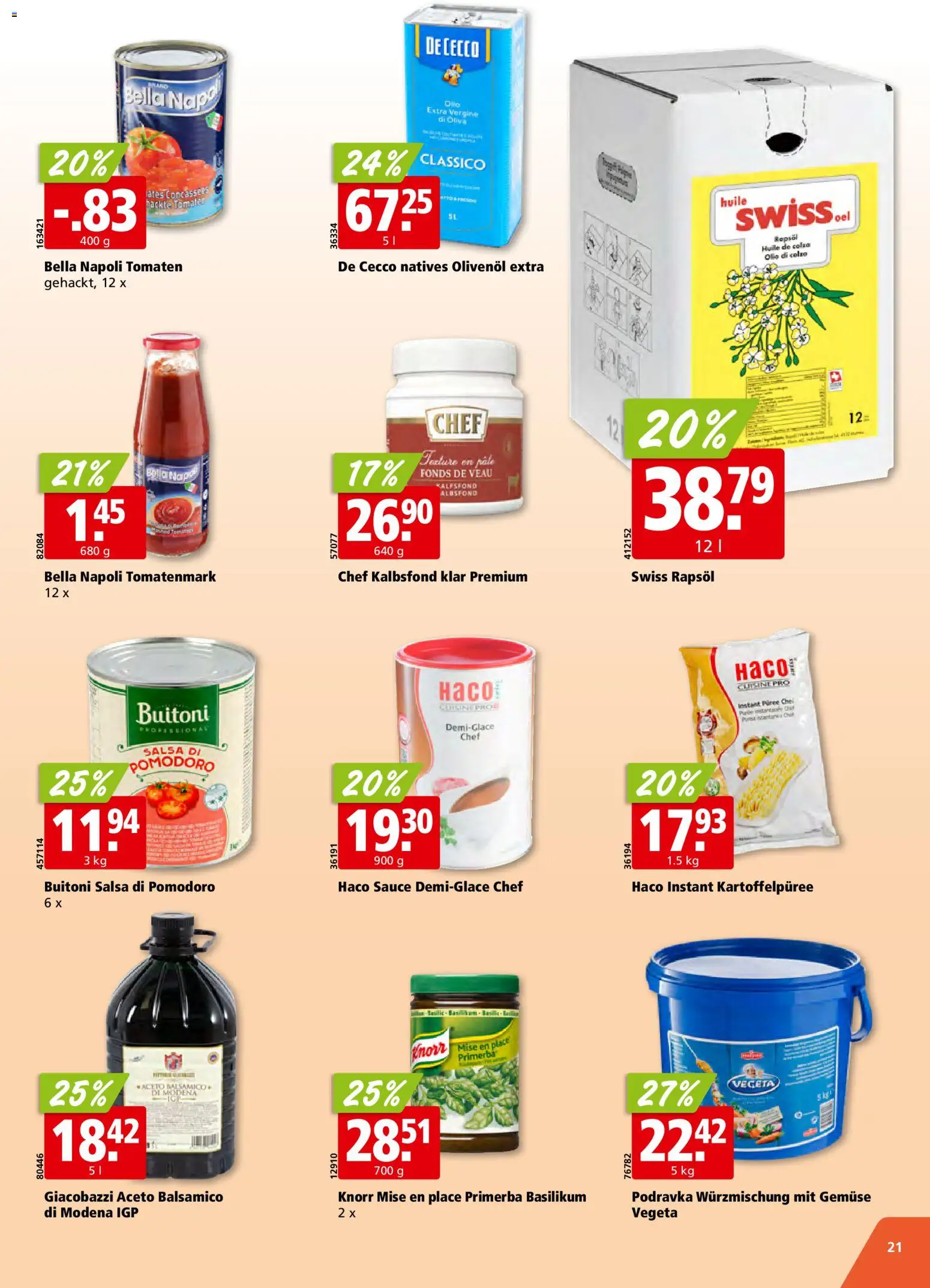 Aligro Aktionen Schlieren, Gossau SG, Frauenfeld, Rapperswil-Jona, Sargans, Bern, Brüttisellen, Pratteln, Emmen, Spreitenbach – gültig ab 01.12.2025 | Seite: 21 | Produkte: Balsamico, Rapsöl, Tomaten, Gemüse