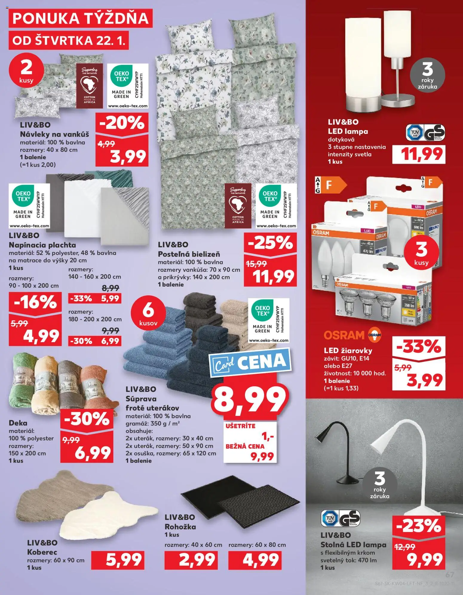 Nové Kaufland akcie – leták je platný od 22.01.2026 | Strana: 67 | Produkty: Matrace, Plachta, Rohožka, Vankúš