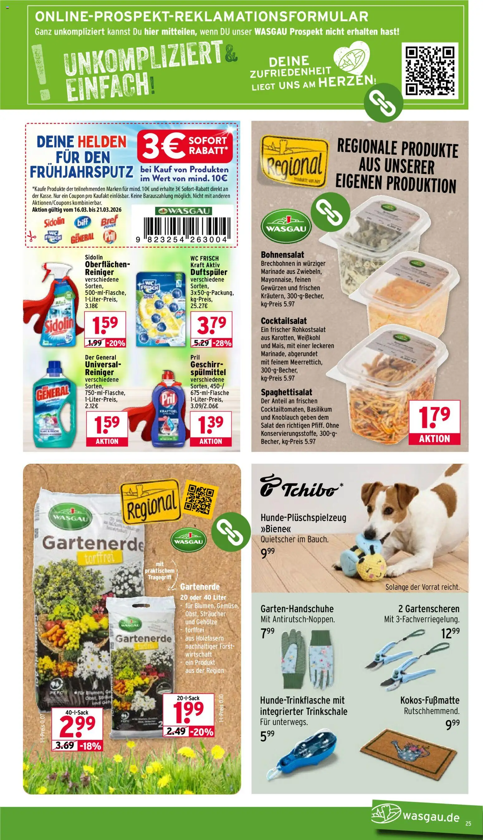 Wasgau Prospekt 	 – gültig ab 16.03.2026 | Seite: 25 | Produkte: Gemüse, Wc frisch, Pril, Salat