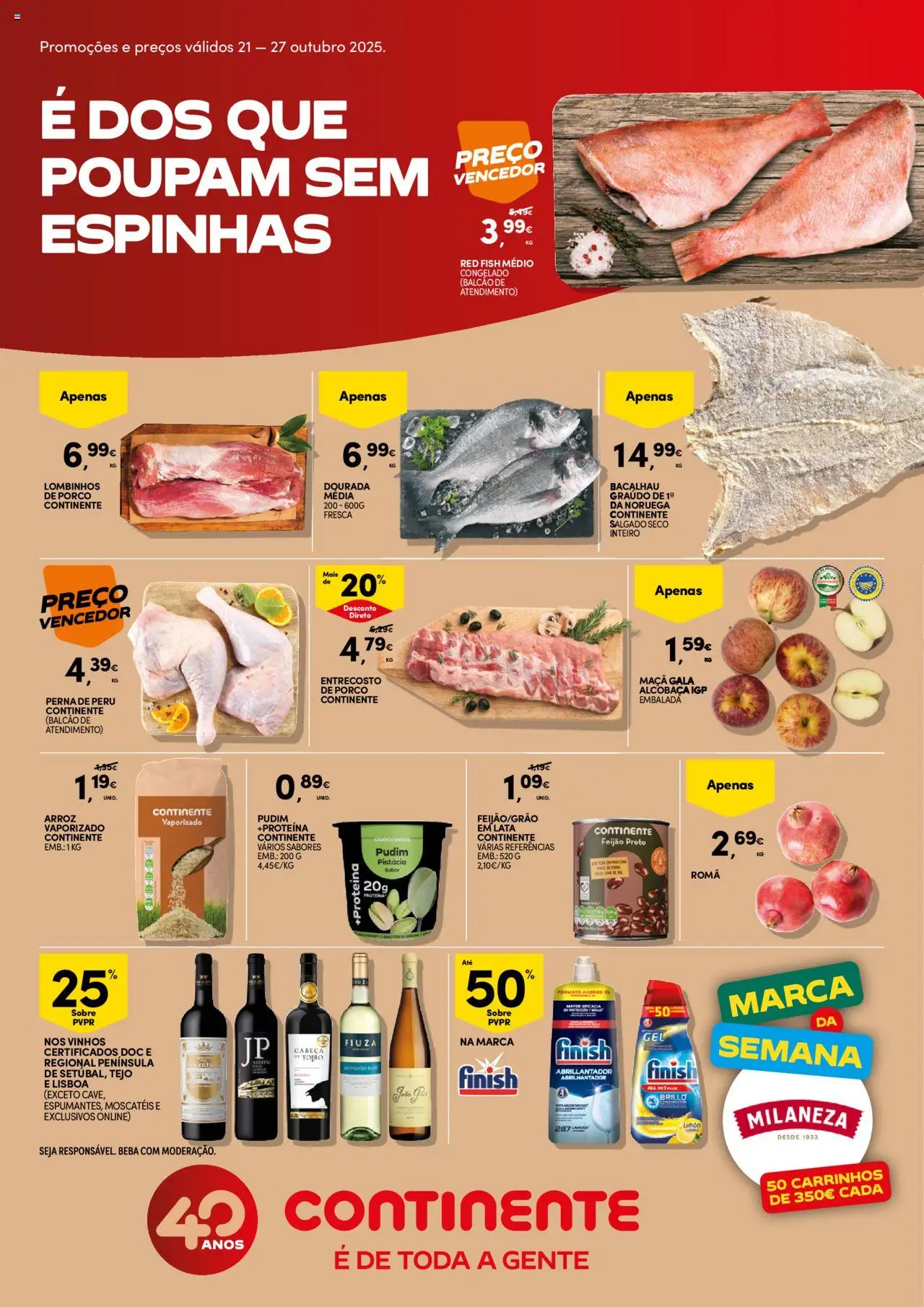 Continente Semanal Continente Bom Dia │ válido de 21.10.2025 | Página: 1 | Produtos: Milaneza, Peru, Pudim, Arroz