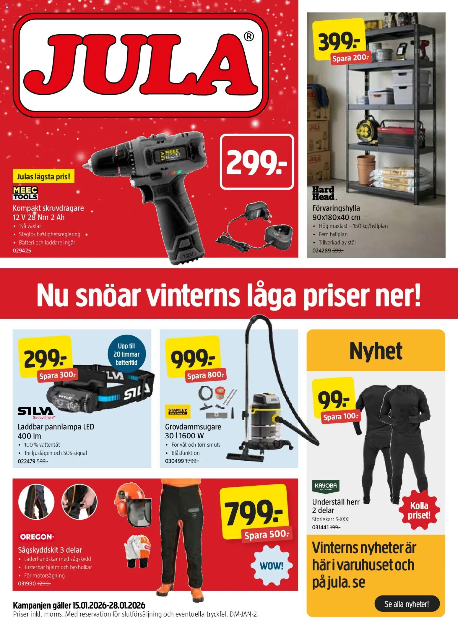 Jula reklamblad aktuell från 15.01.2026 | Sida: 1 | Produkter: Skruvdragare, Batteri, Hjälm, Pannlampa