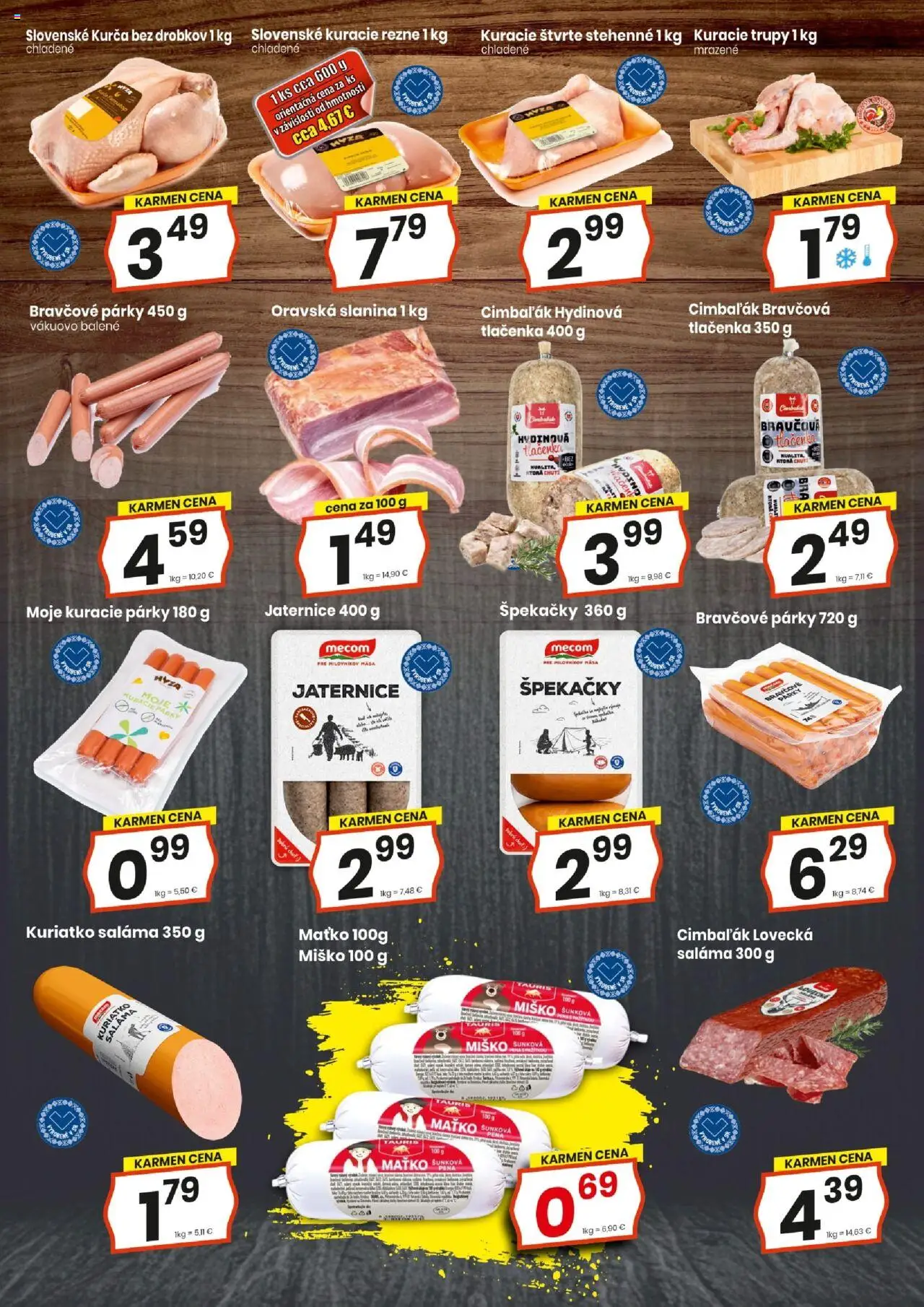 Nové KARMEN CBA akcie – leták je platný od 18.09.2025 | Strana: 5 | Produkty: Slanina, Kuracie rezne, Párky, Kurča