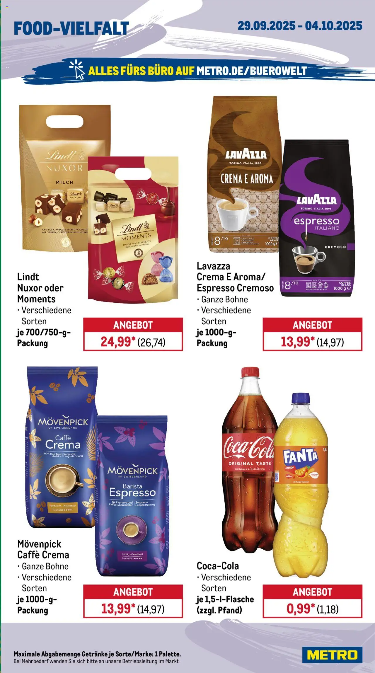 Metro Wochen-Angebote – gültig ab 29.09.2025 | Seite: 13 | Produkte: Lavazza, Fanta, Milch, Lindt