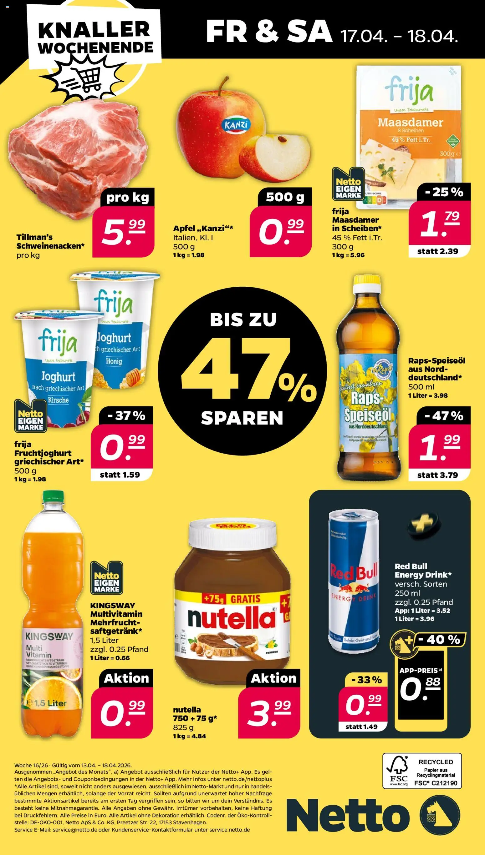 Netto Prospekt 	 – gültig ab 13.04.2026 | Seite: 36 | Produkte: Red bull, Joghurt, Äpfel, Fruchtjoghurt