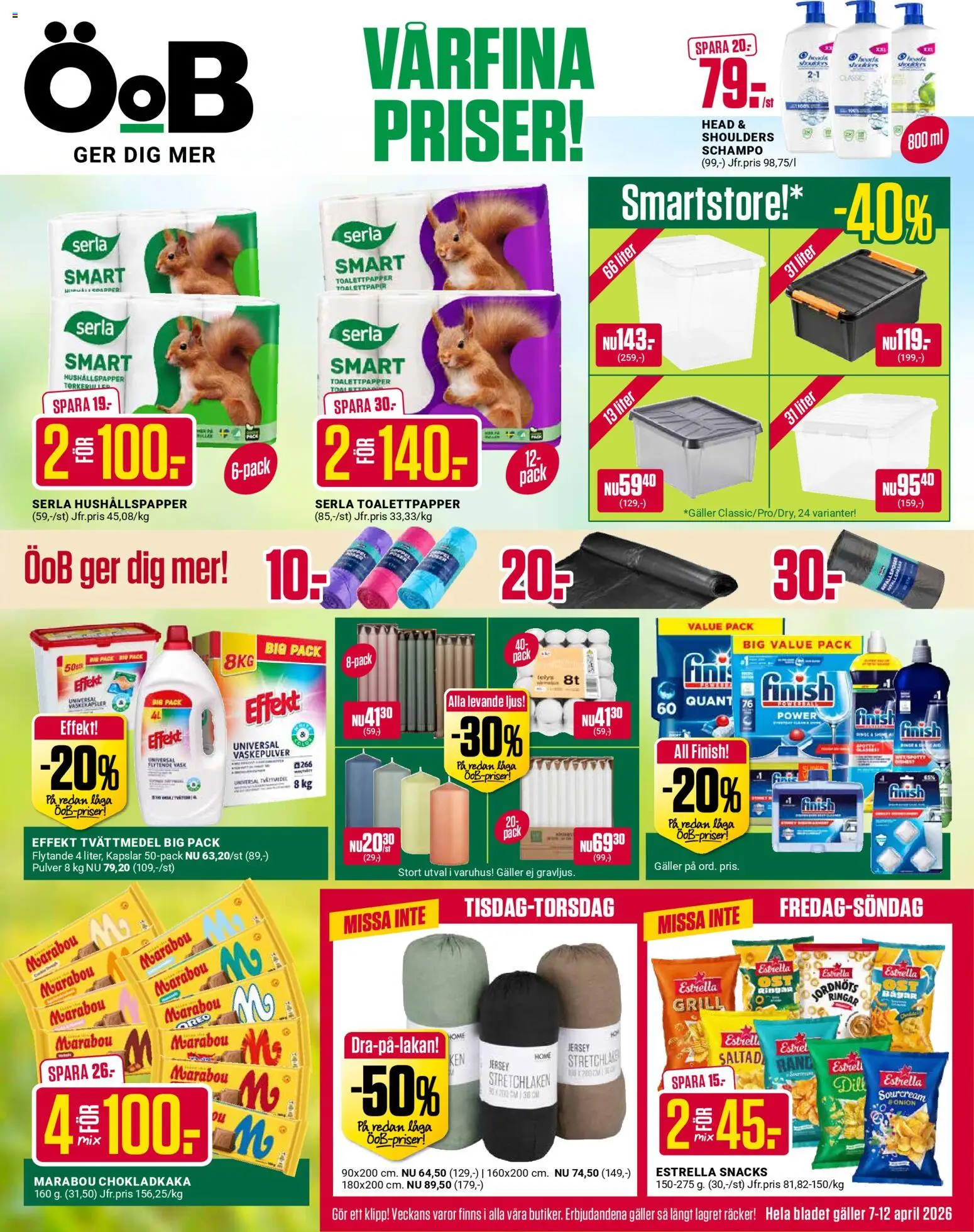 ÖoB reklamblad aktuell från 07.04.2026 | Sida: 1 | Produkter: Schampo, Tvättmedel, Toalettpapper, Hushållspapper