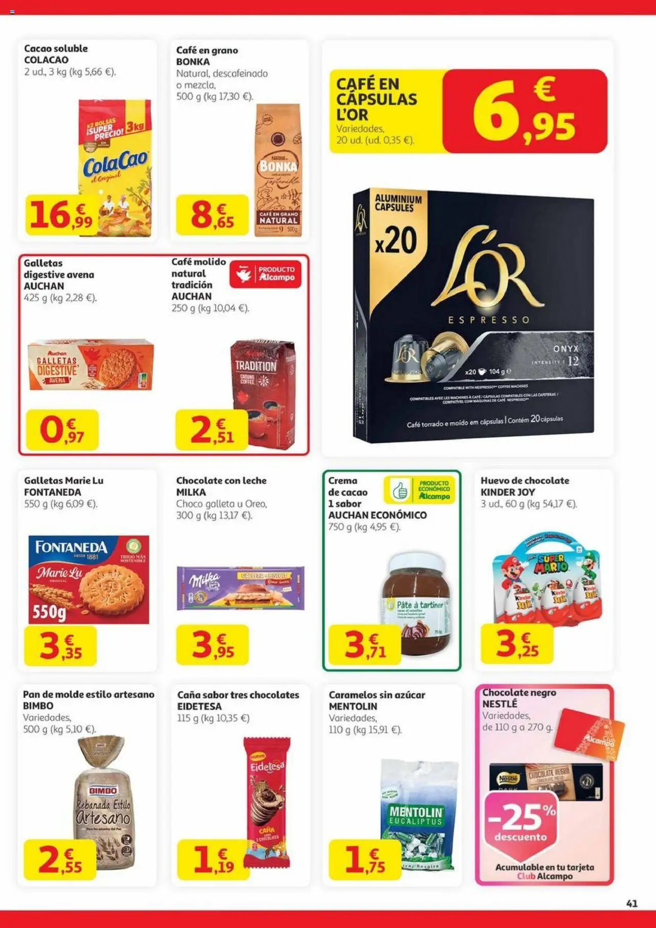 Alcampo - Canarias │ válido desde el 14.08.2025 | Página: 41 | Productos: Café, Pan de molde, Chocolate con leche, Πάνες
