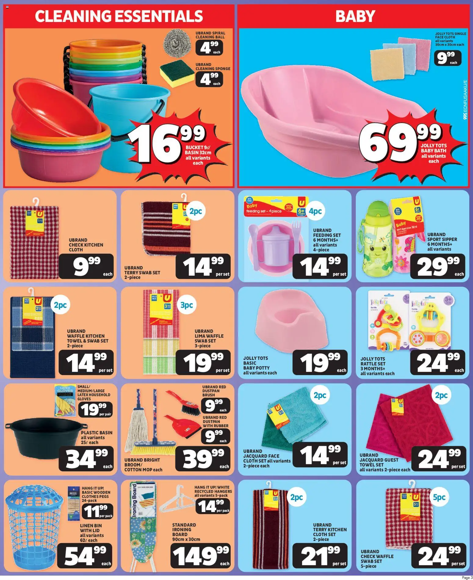 New Usave catalogue – valid from 23.03.2026 | Page: 3 | Products: Ironing board, Towel, Mop, Brush