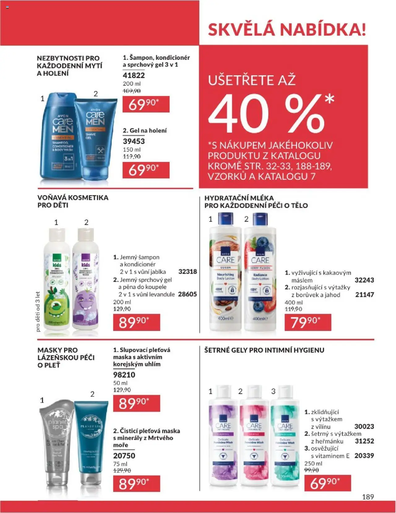 Avon katalog 6/2025 od 01.06.2025 | Strana: 189 | Produkty: Pleťová maska, Gel na holení, Kondicionér, Maska