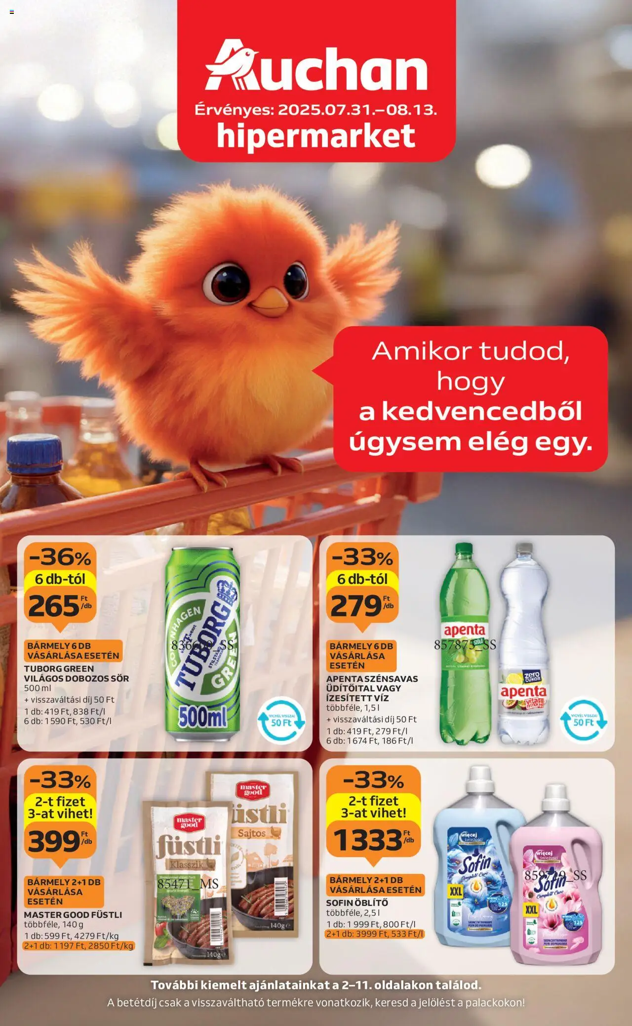 Auchan akciós ujság - amely érvényes a következő dátumtól: 31.07.2025 | Oldal: 1 | Termékek: Öblítő, Dobozos sör, Sör, Cukor
