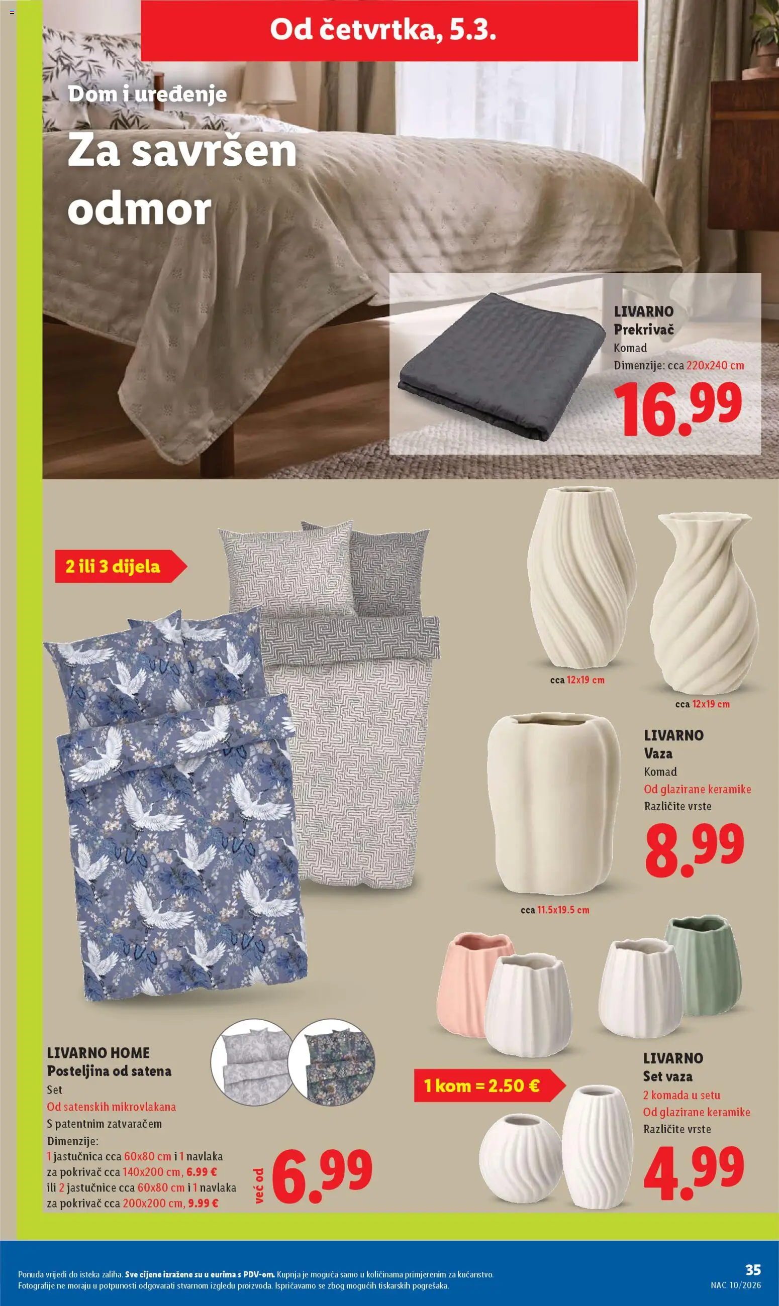 Lidl katalog | vrijedi od 02.03.2026 | Stranica: 35 | Proizvodi: Pokrivač, Vaza, Jastučnica, Posteljina