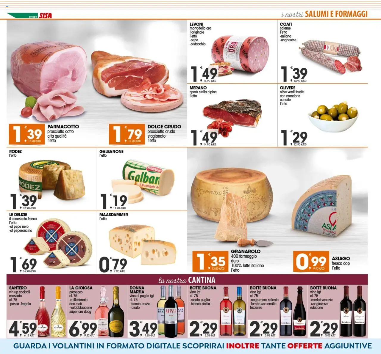 Volantino SISA del 12.09.2025 | Pagina: 2 | Prodotti: Prosciutto Crudo, Salame, Prosecco, Latte